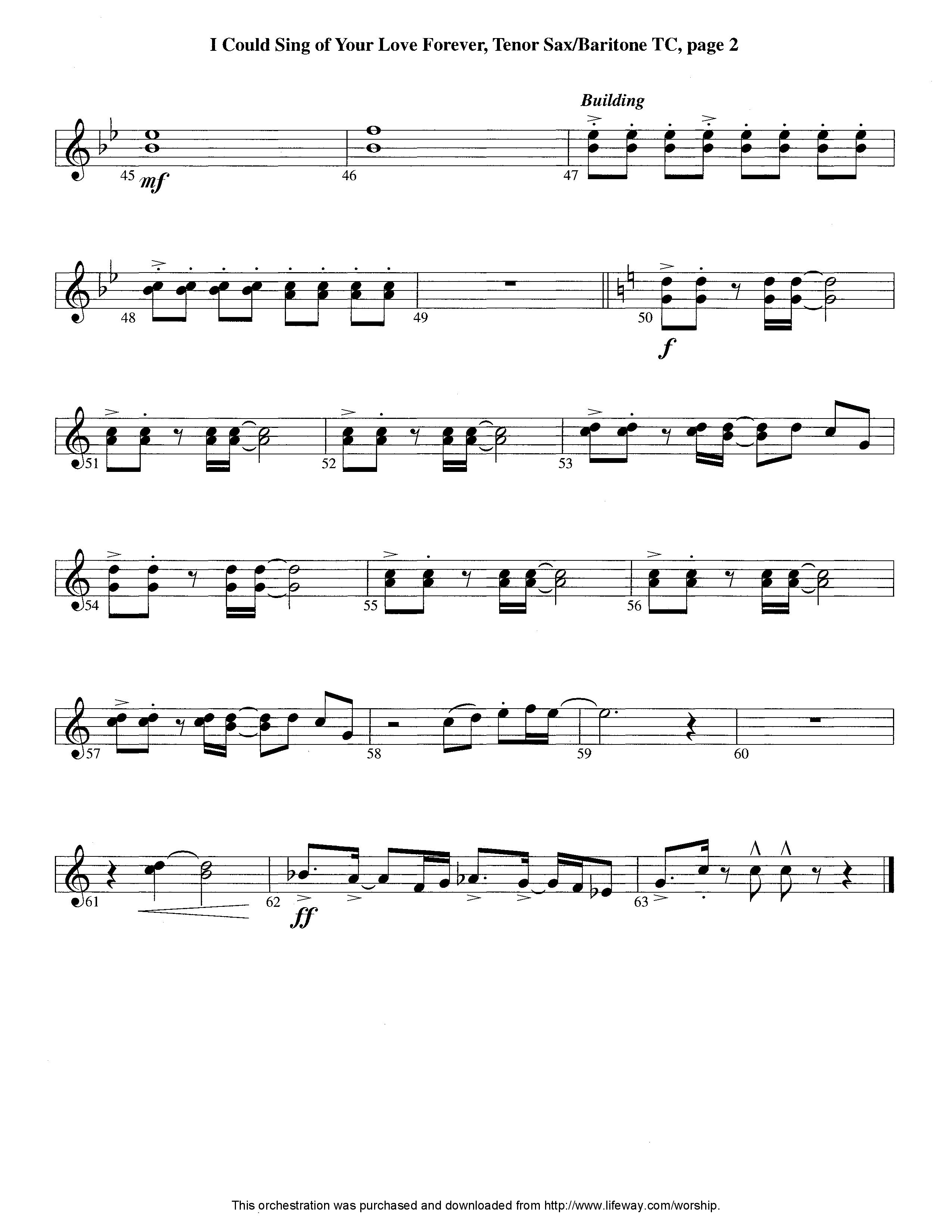 I Could Sing Of Your Love Forever (Instrumental) Tenor Sax/Baritone T.C. (Lifeway Worship / Arr. Tom Payne)