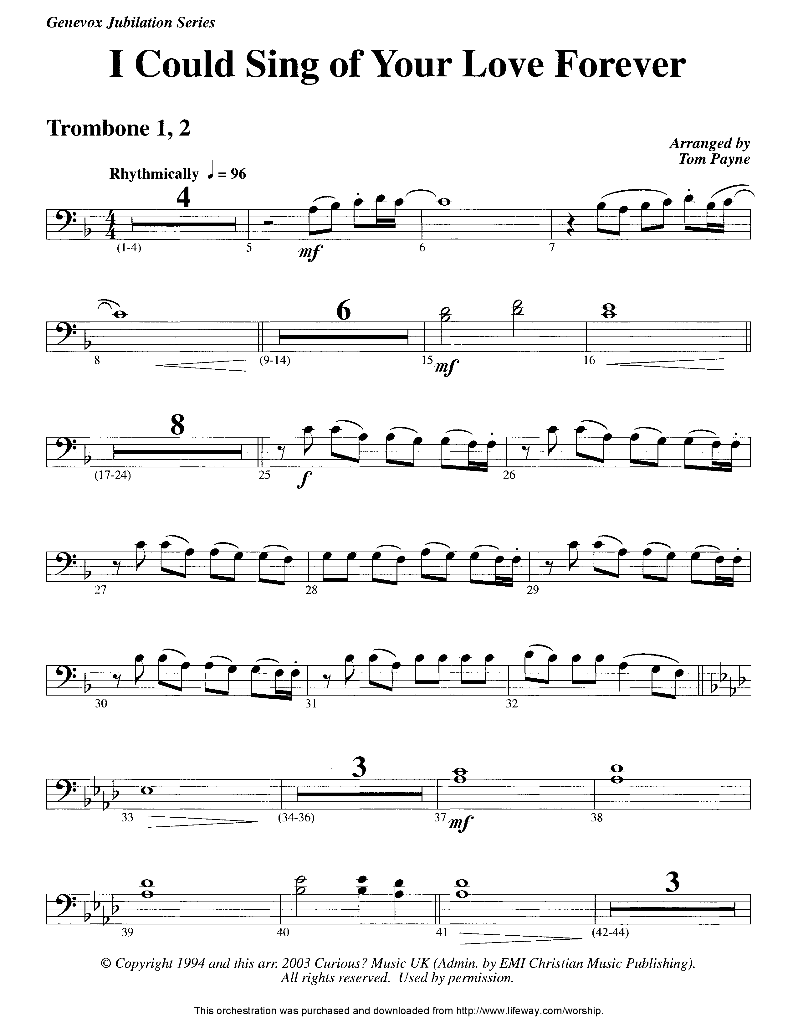 I Could Sing Of Your Love Forever (Instrumental) Trombone 1/2 (Lifeway Worship / Arr. Tom Payne)