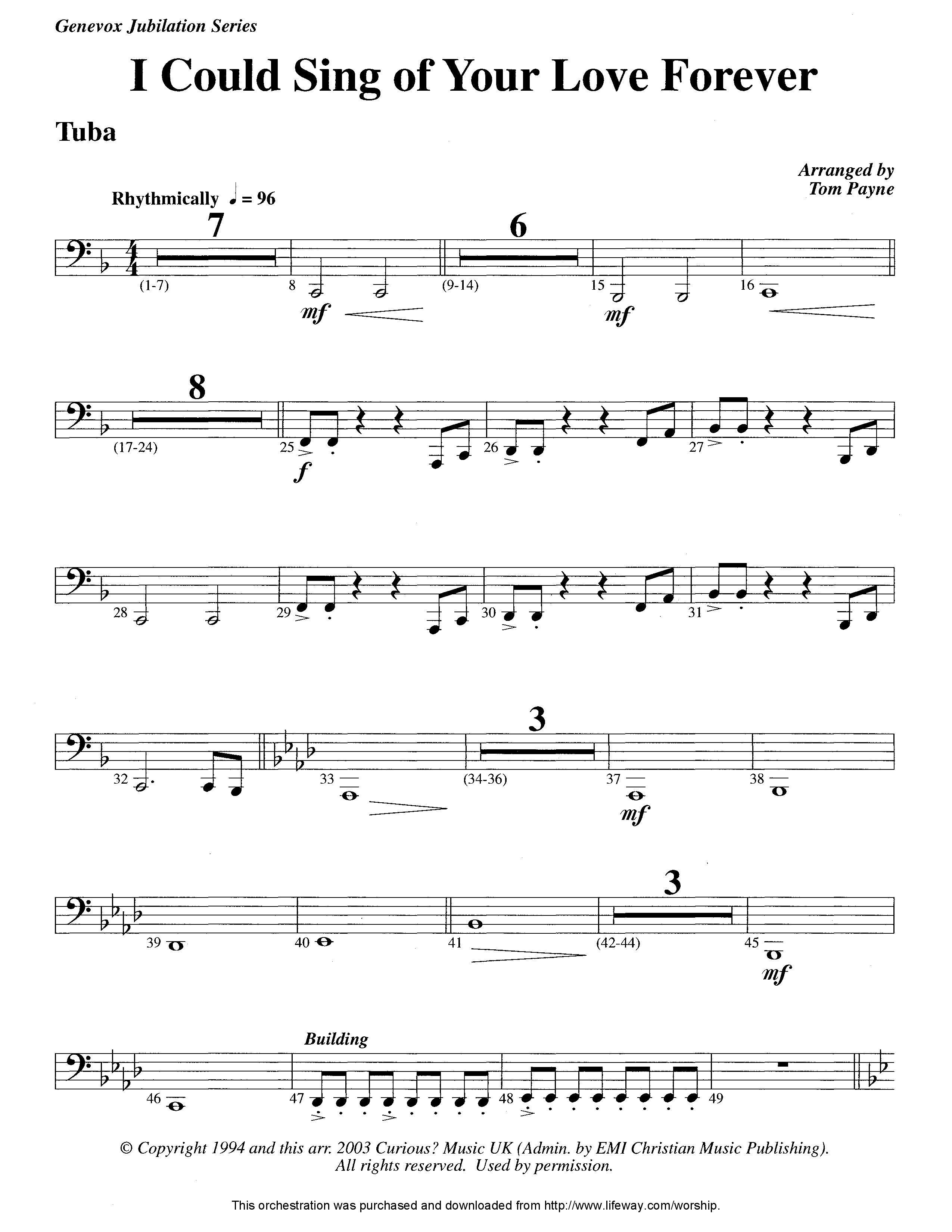 I Could Sing Of Your Love Forever (Instrumental) Tuba (Lifeway Worship / Arr. Tom Payne)