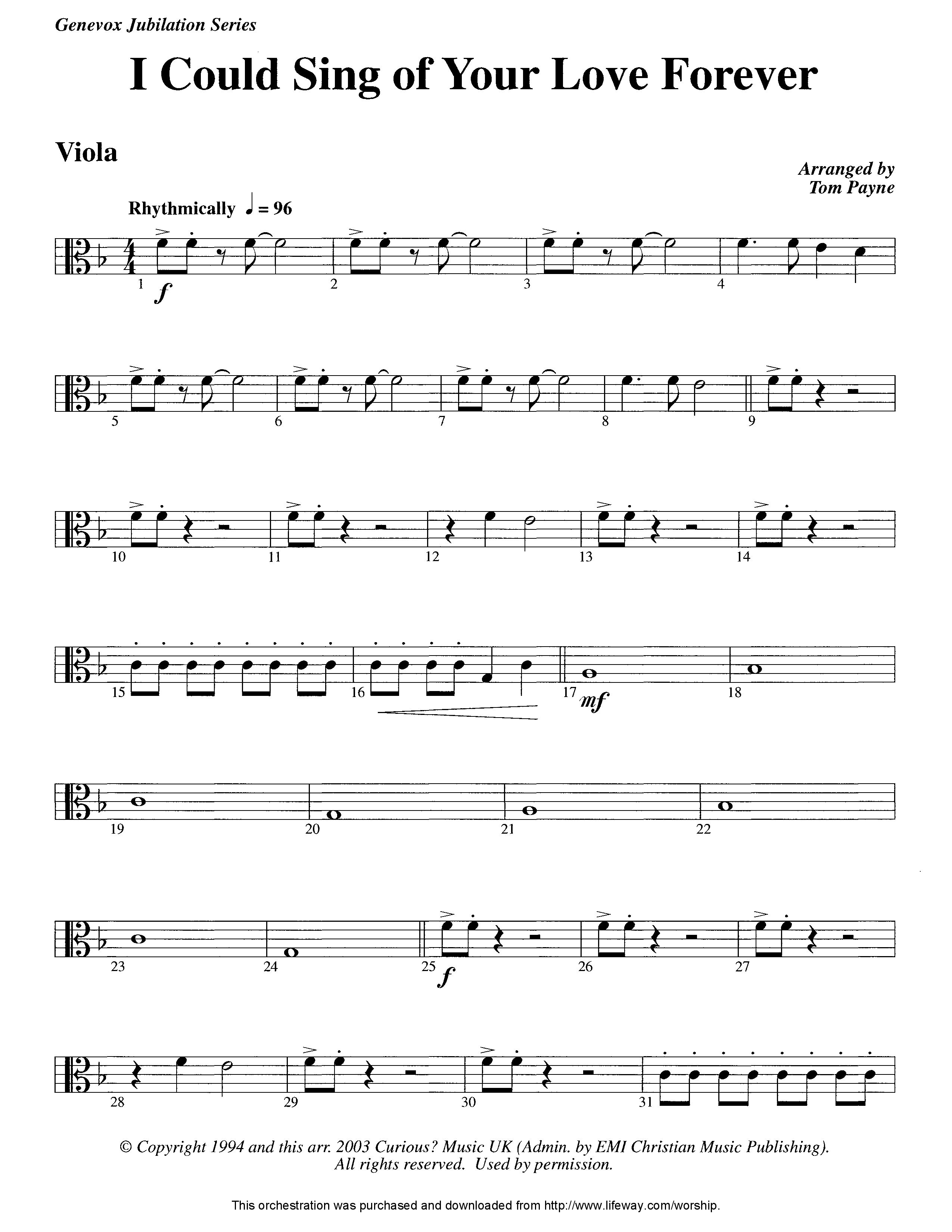 I Could Sing Of Your Love Forever (Instrumental) Viola (Lifeway Worship / Arr. Tom Payne)