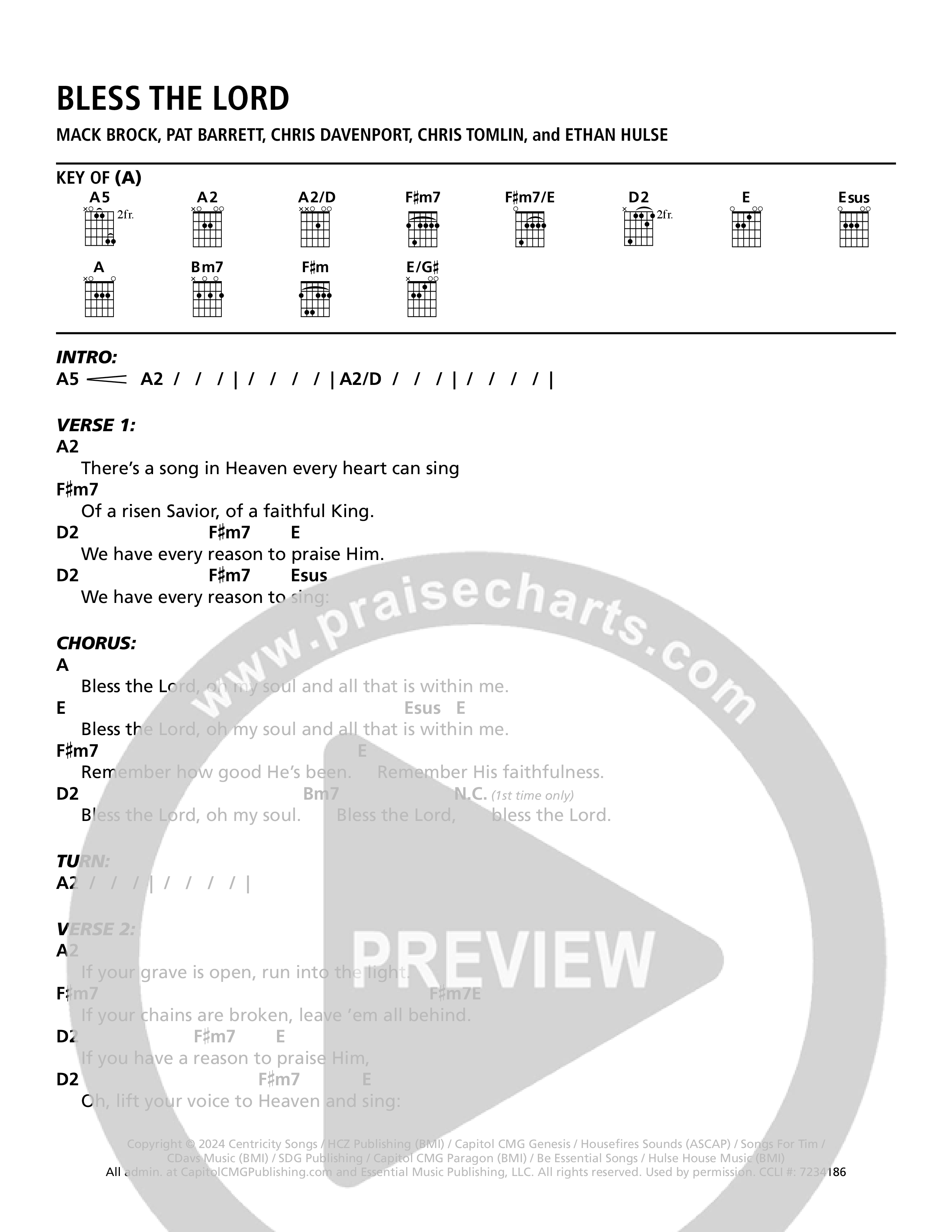 Bless The Lord Chord Chart (Mack Brock)