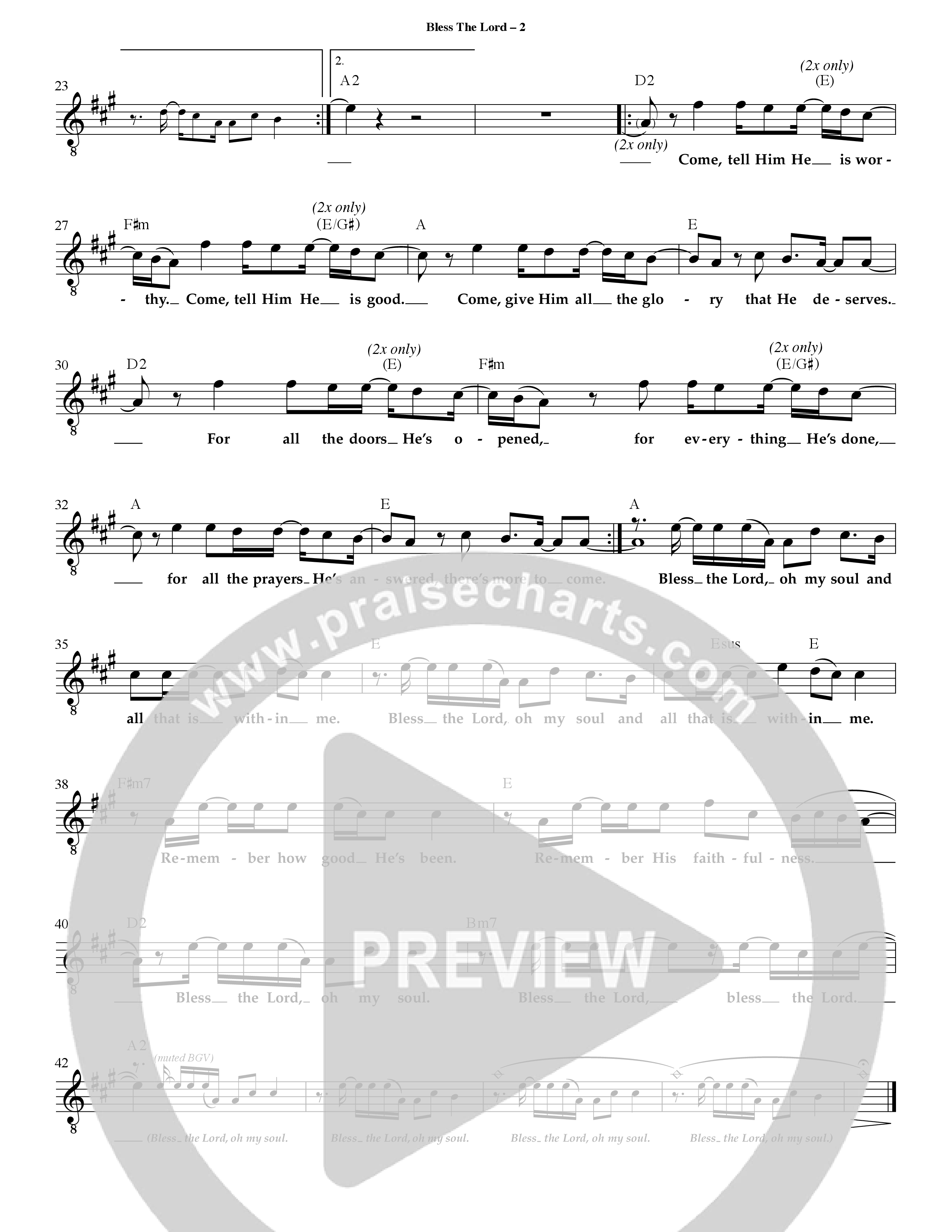 Bless The Lord Lead Sheet Melody (Mack Brock)