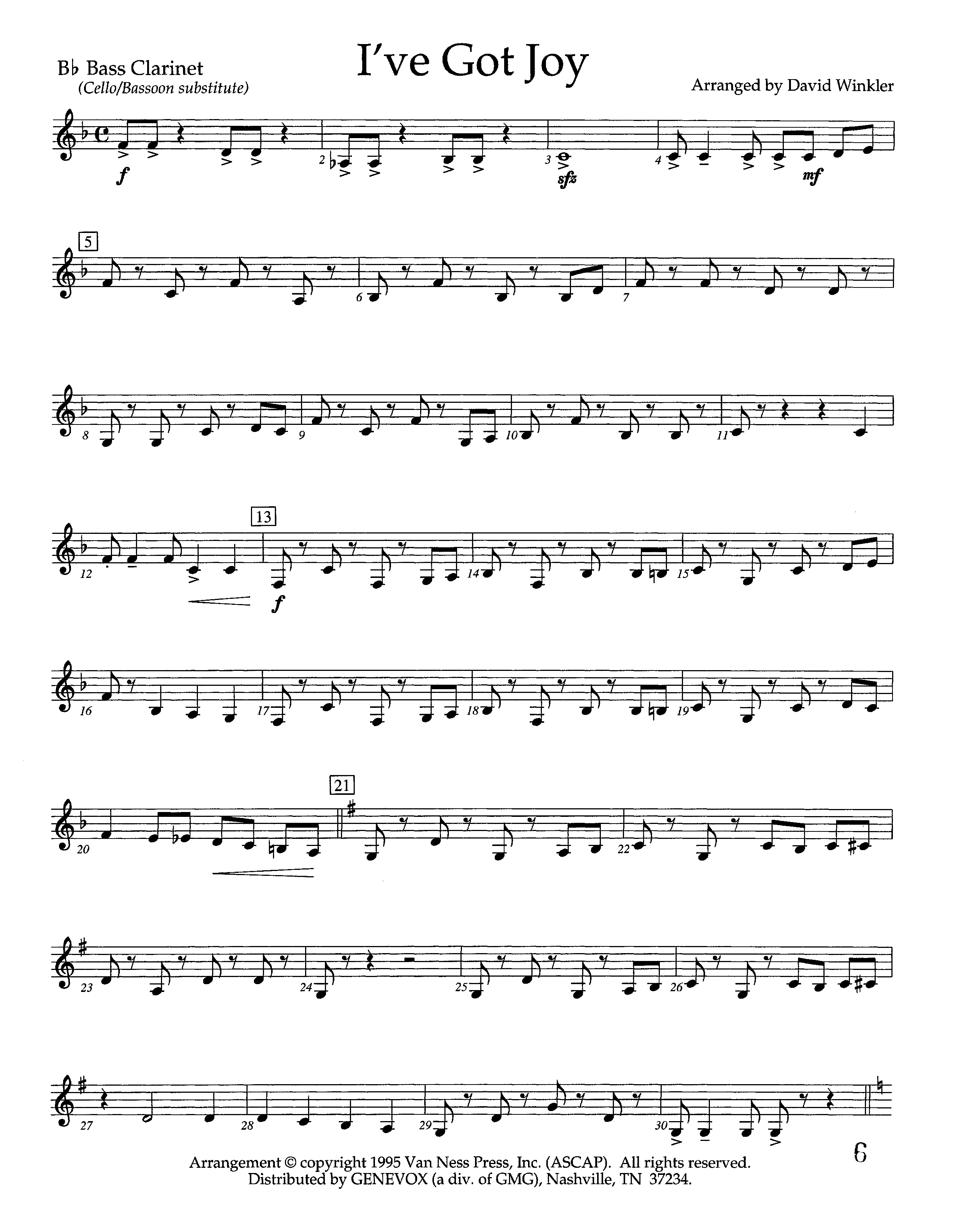 I've Got Joy (Instrumental) Bass Clarinet (Lifeway Worship / Arr. David Winkler)