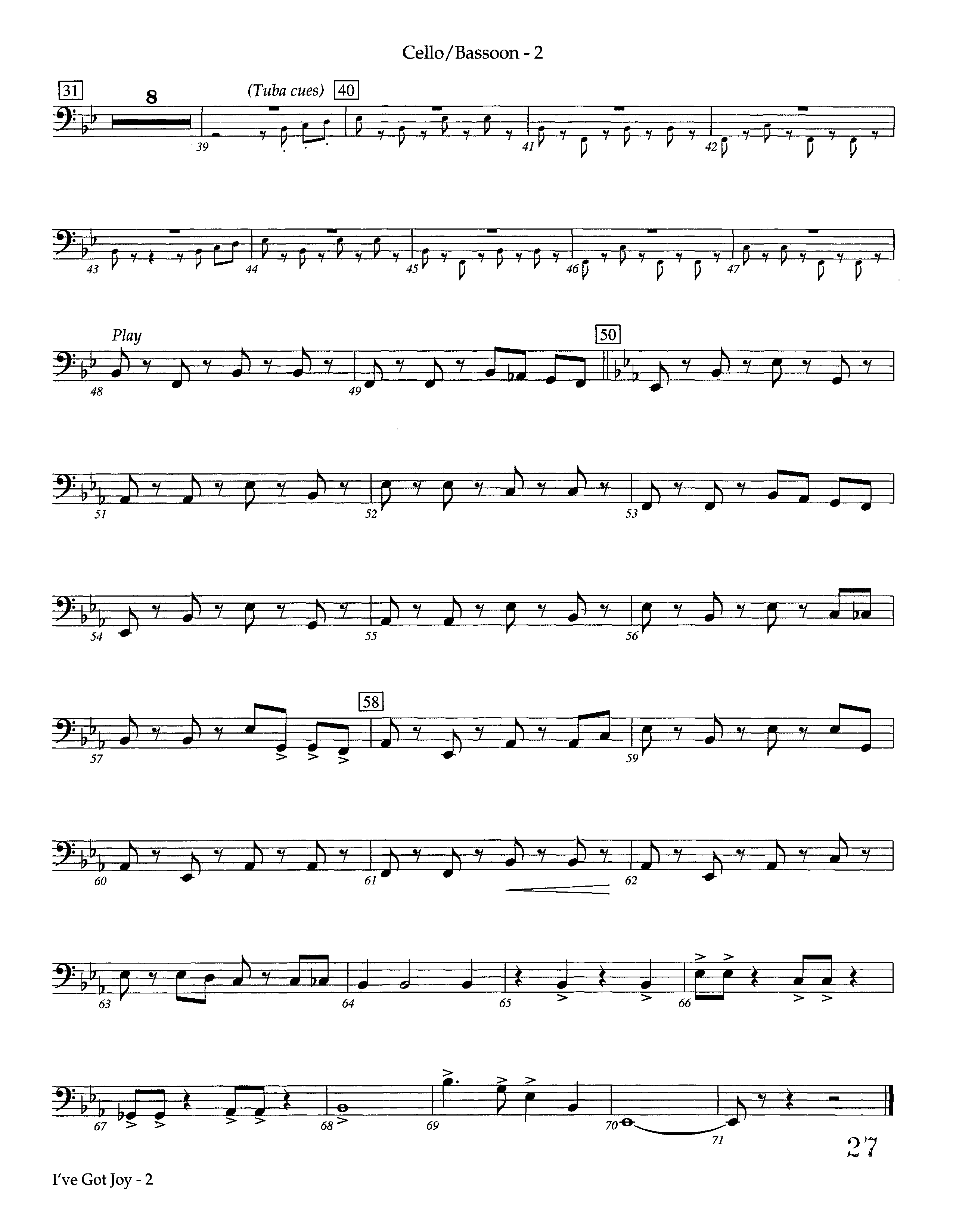 I've Got Joy (Instrumental) Cello (Lifeway Worship / Arr. David Winkler)