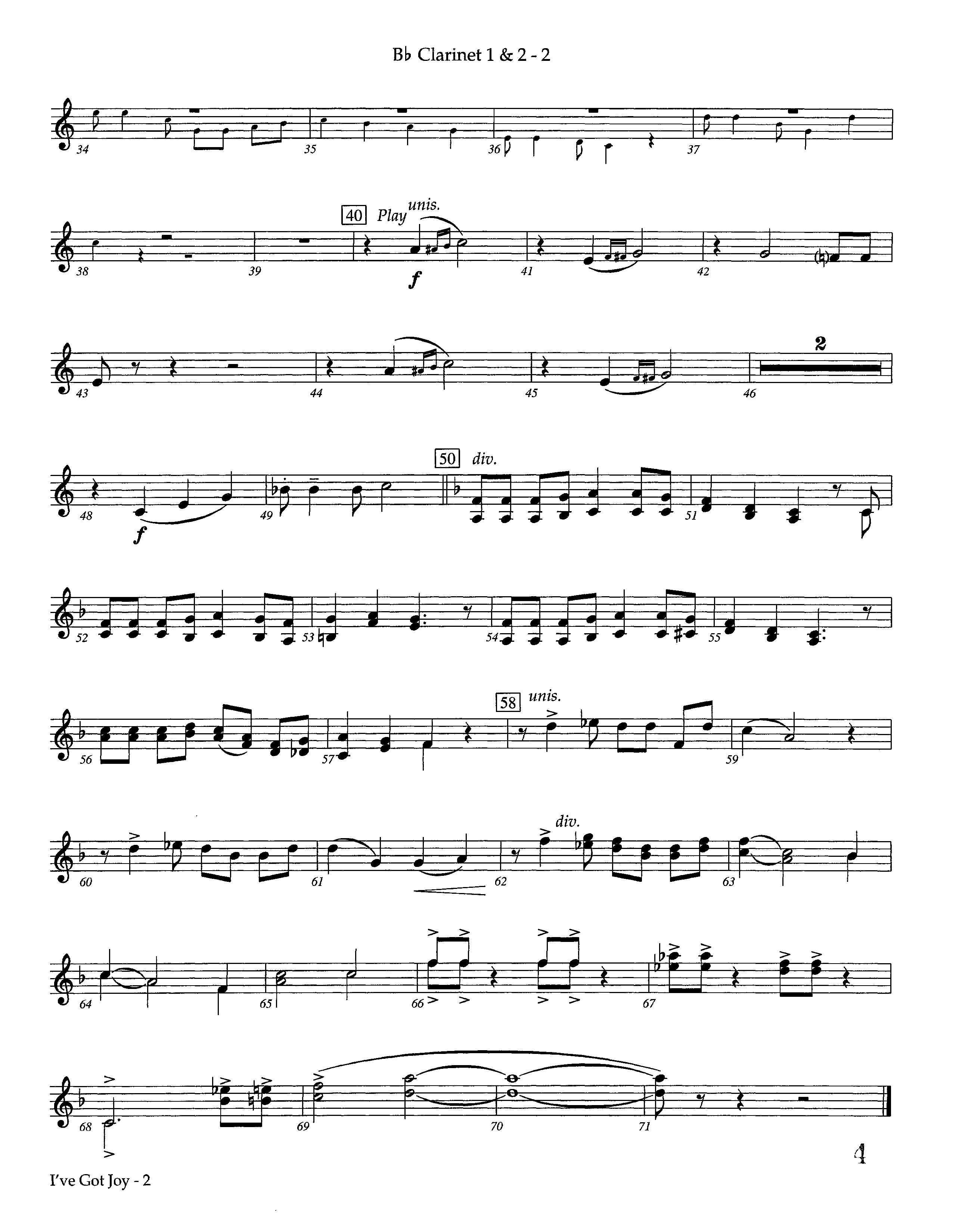 I've Got Joy (Instrumental) Clarinet 1/2 (Lifeway Worship / Arr. David Winkler)