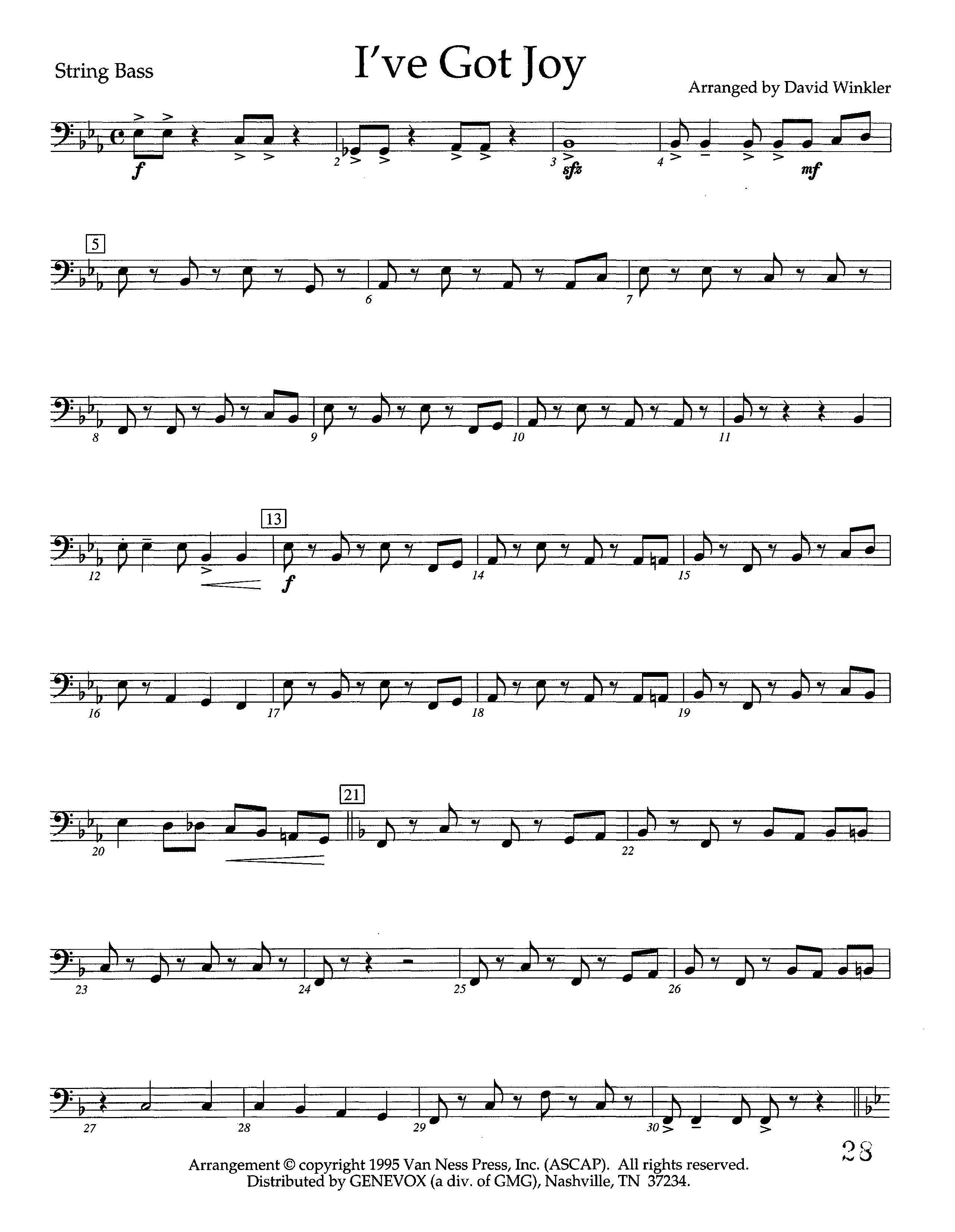 I've Got Joy (Instrumental) Double Bass (Lifeway Worship / Arr. David Winkler)