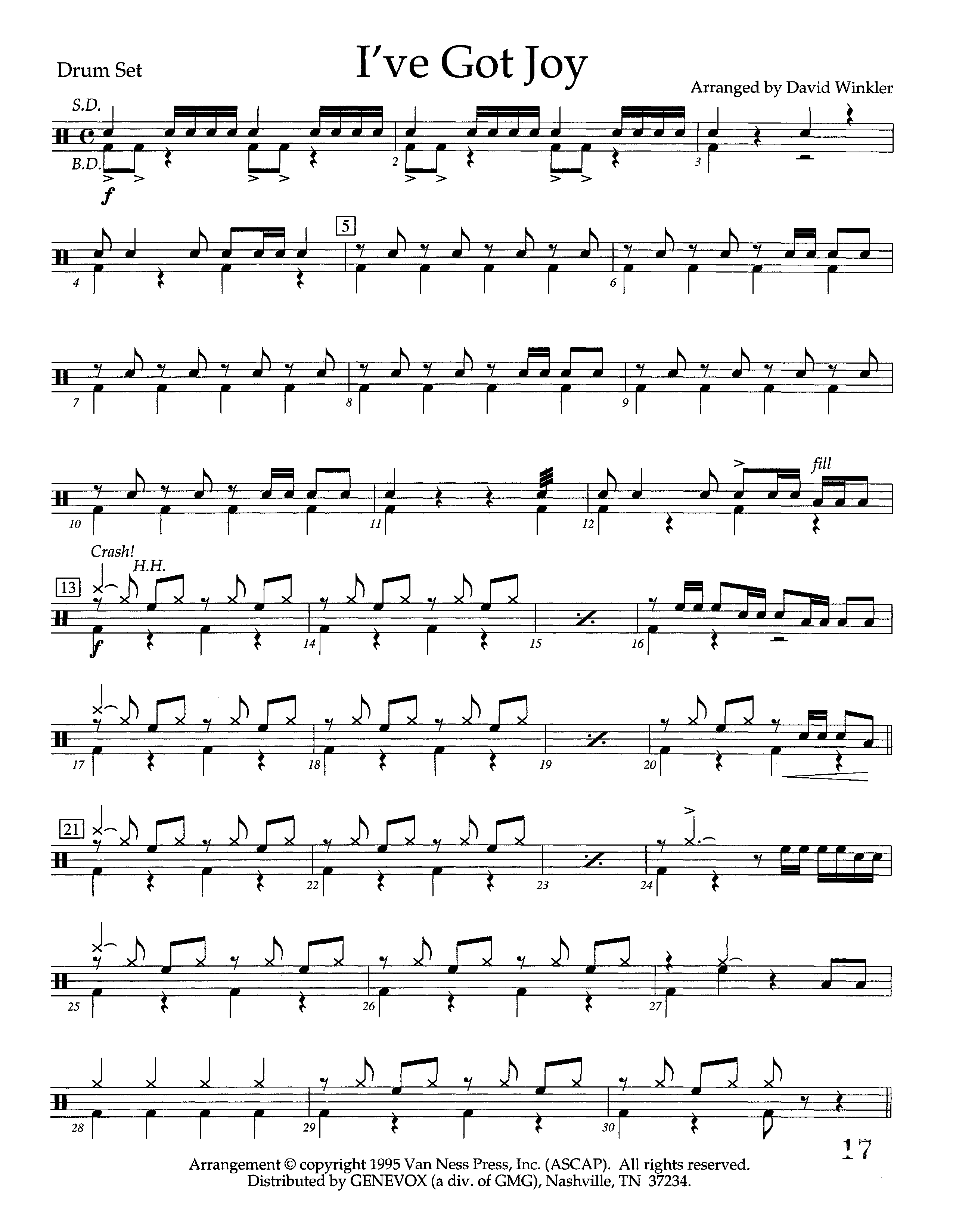 I've Got Joy (Instrumental) Drum Set (Lifeway Worship / Arr. David Winkler)