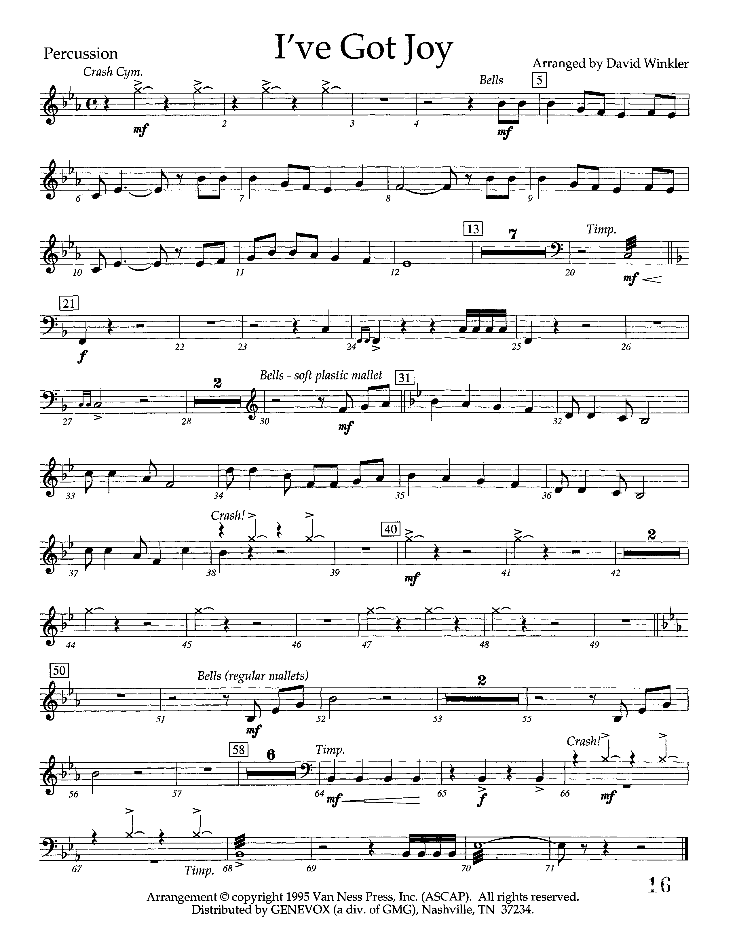 I've Got Joy (Instrumental) Percussion (Lifeway Worship / Arr. David Winkler)