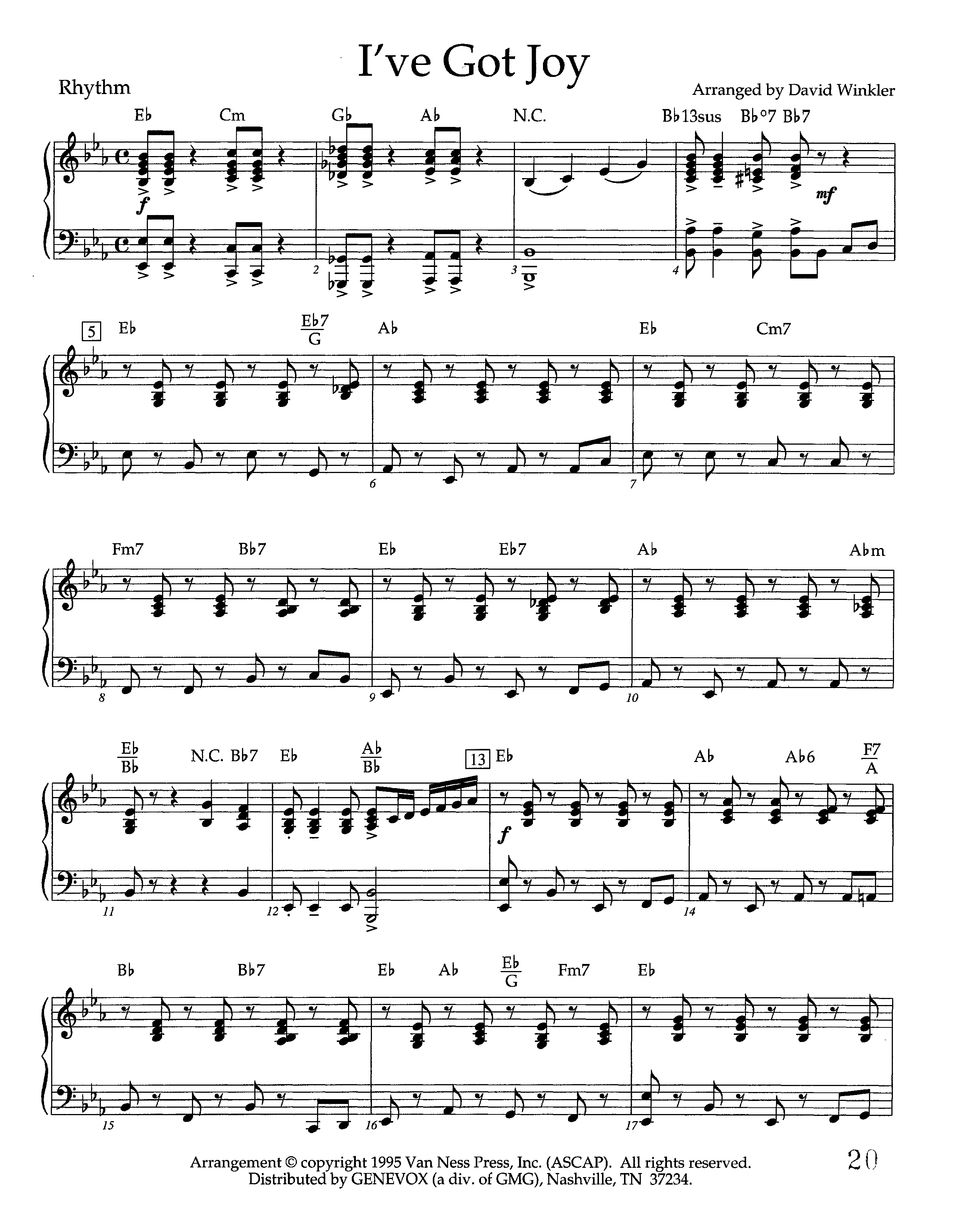 I've Got Joy (Instrumental) Piano/Rhythm (Lifeway Worship / Arr. David Winkler)