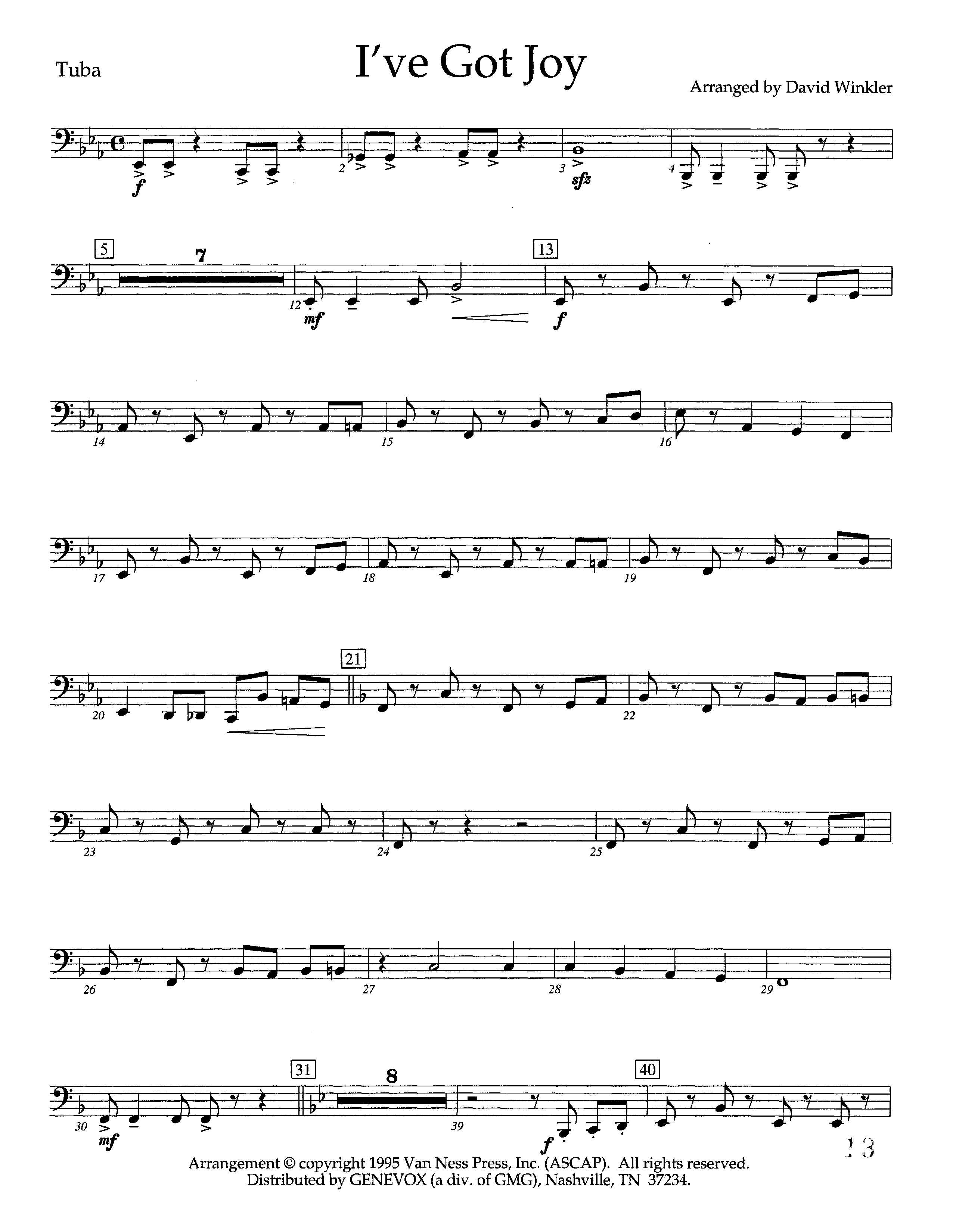 I've Got Joy (Instrumental) Tuba (Lifeway Worship / Arr. David Winkler)