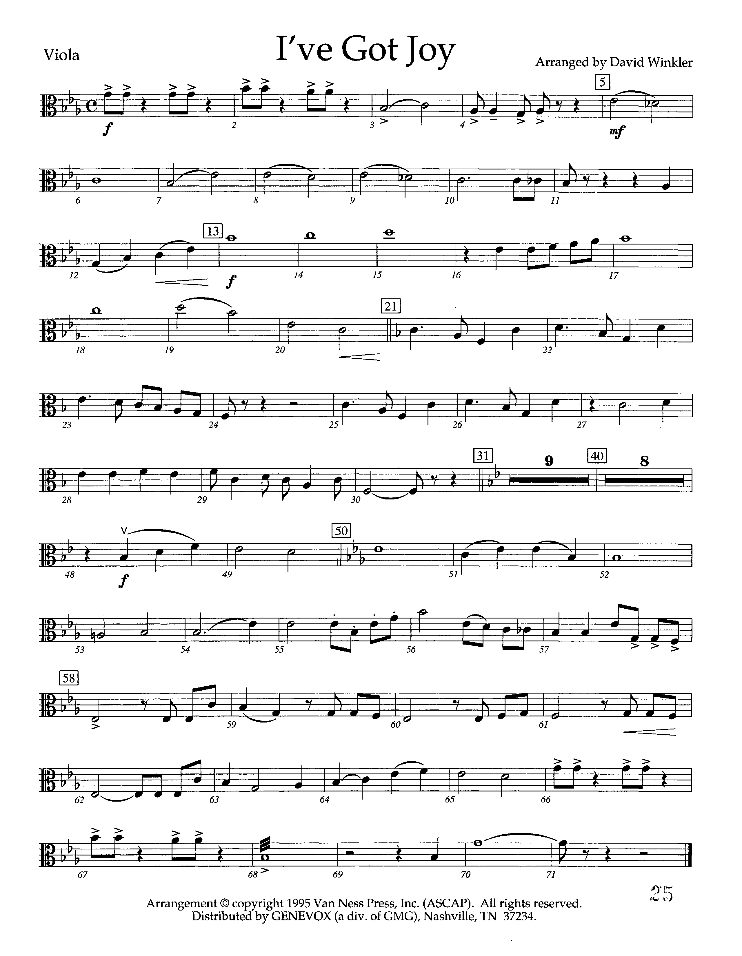 I've Got Joy (Instrumental) Viola (Lifeway Worship / Arr. David Winkler)