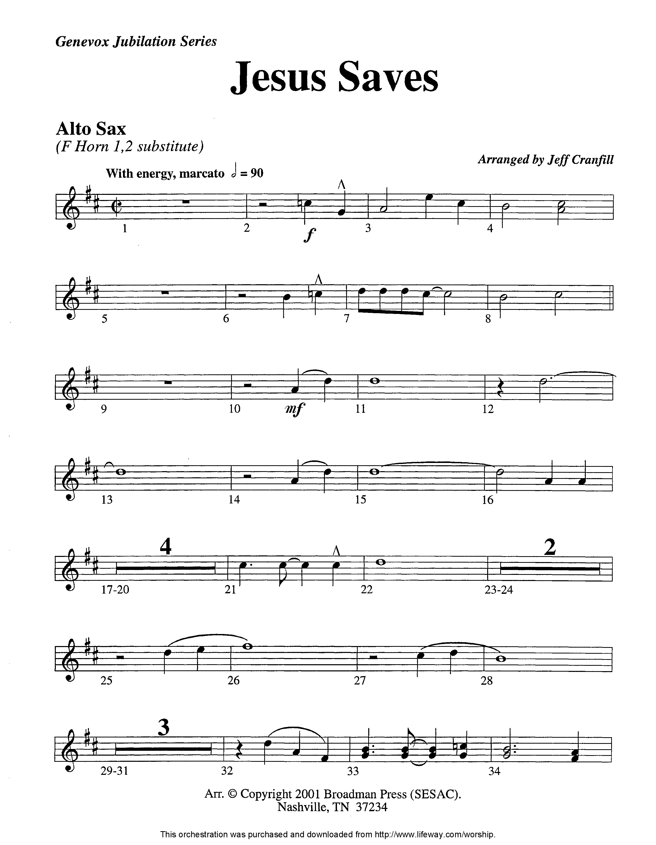 Jesus Saves (Instrumental) Alto Sax (Lifeway Worship / Arr. Jeff Cranfill)
