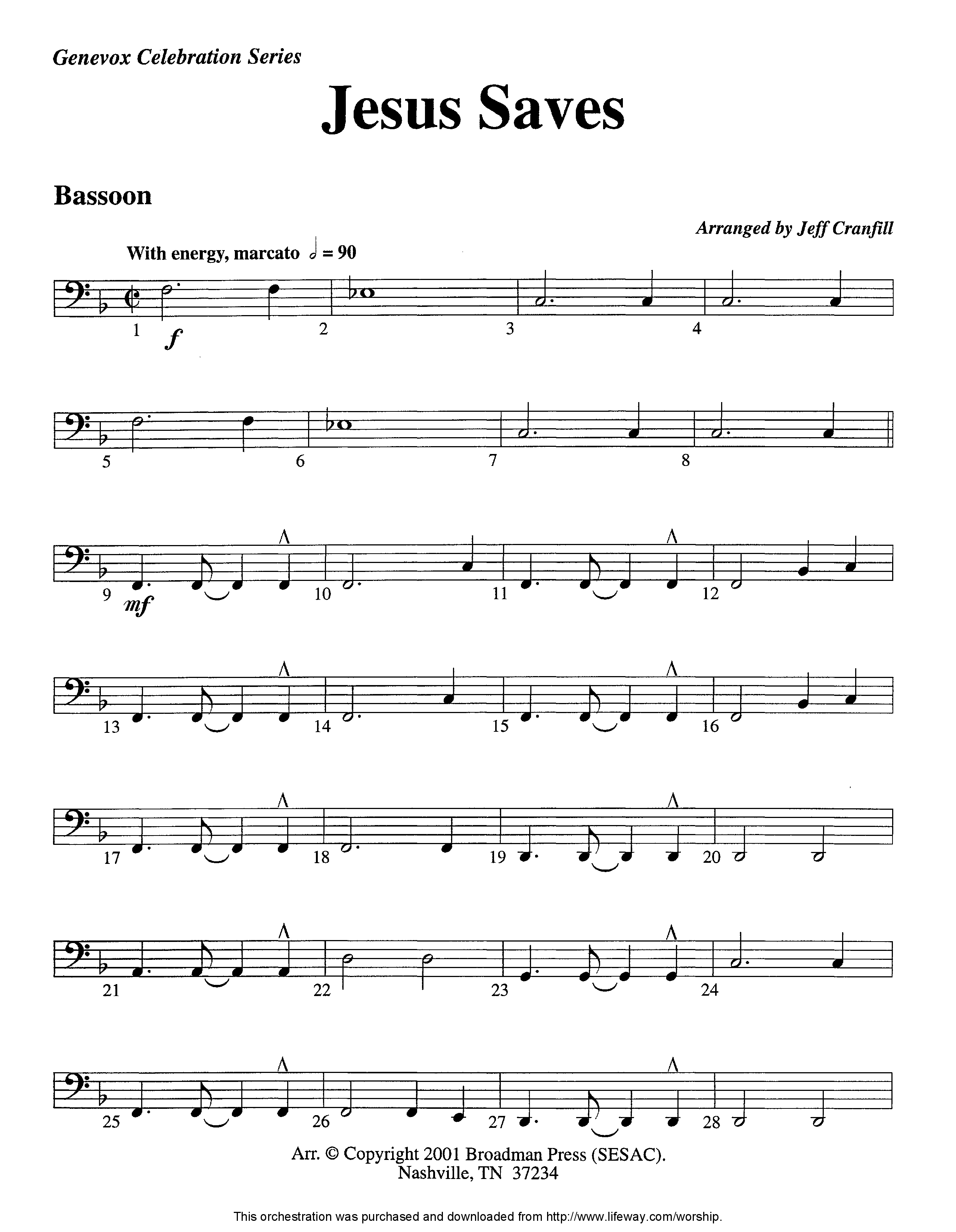 Jesus Saves (Instrumental) Bassoon (Lifeway Worship / Arr. Jeff Cranfill)