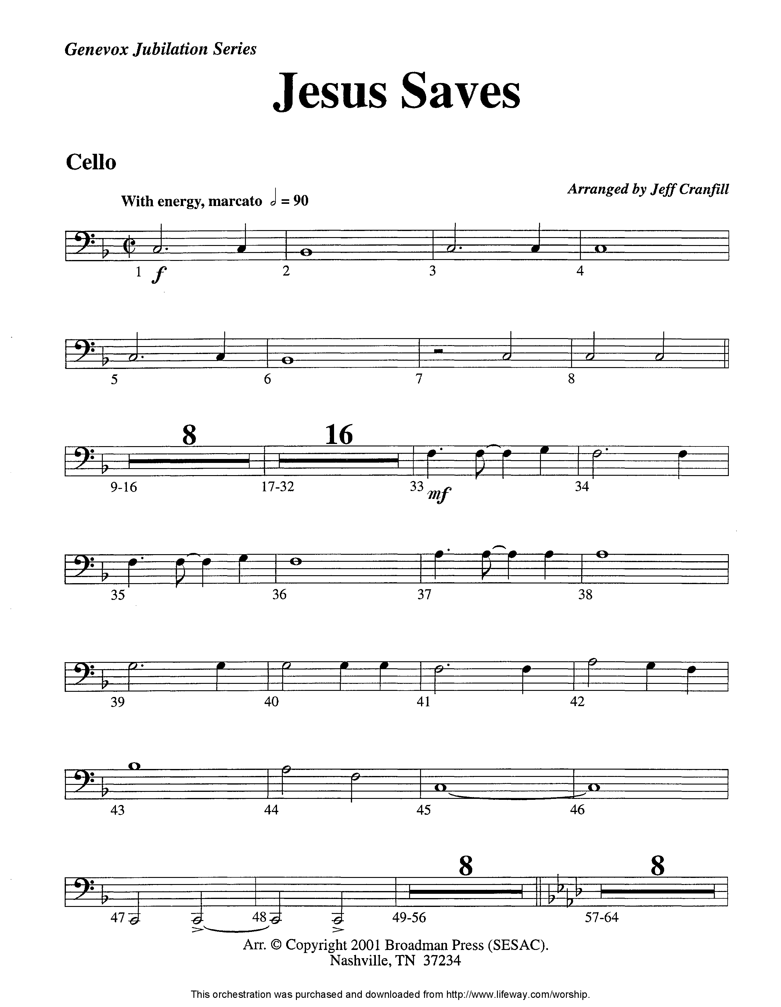Jesus Saves (Instrumental) Cello (Lifeway Worship / Arr. Jeff Cranfill)