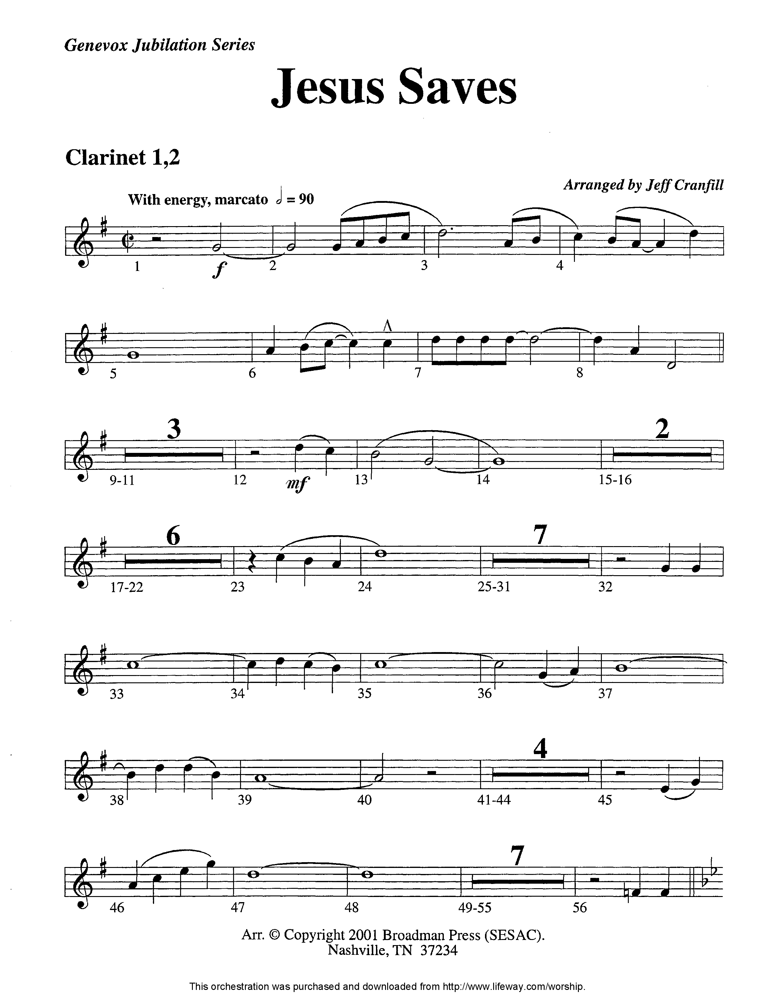 Jesus Saves (Instrumental) Clarinet 1/2 (Lifeway Worship / Arr. Jeff Cranfill)