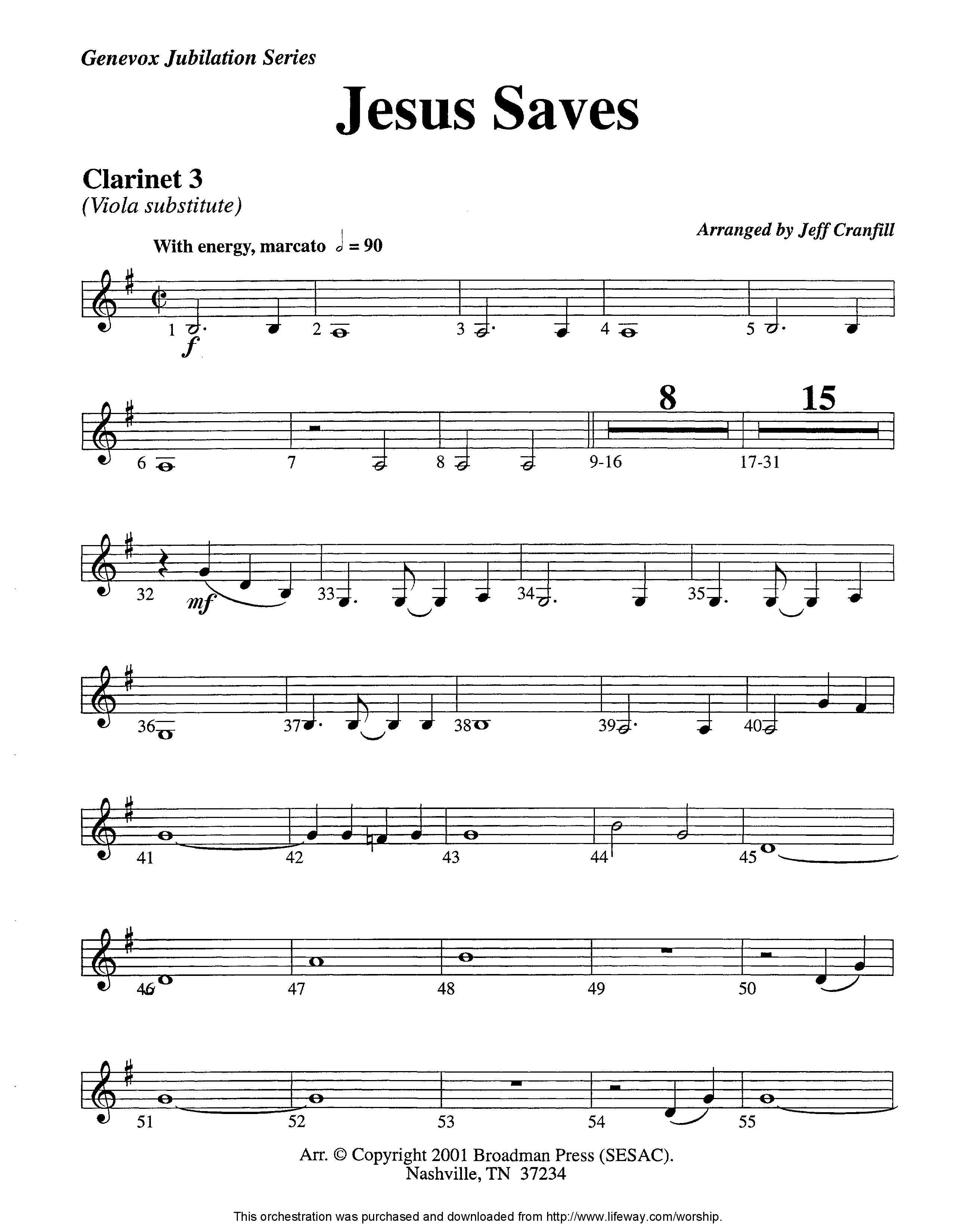 Jesus Saves (Instrumental) Clarinet 3 (Lifeway Worship / Arr. Jeff Cranfill)