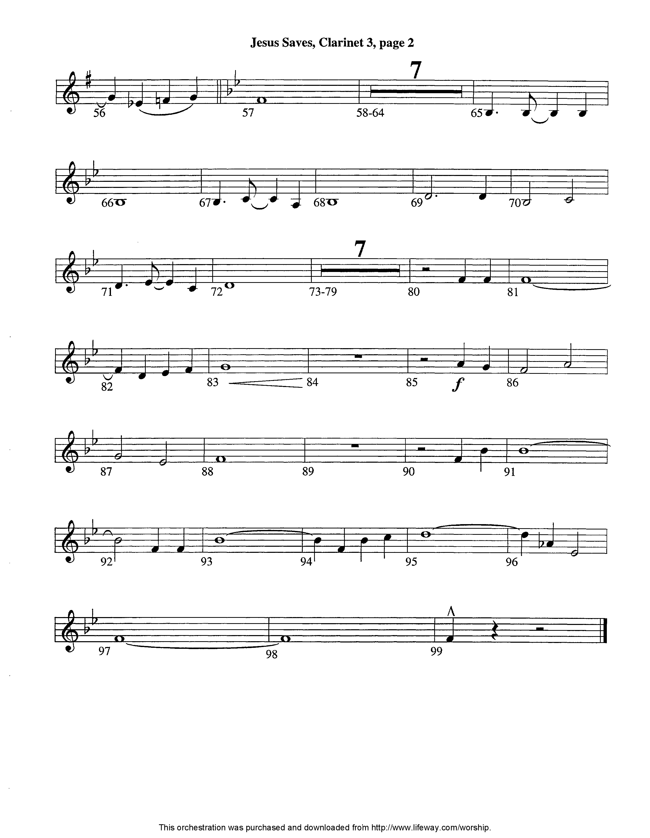 Jesus Saves (Instrumental) Clarinet 3 (Lifeway Worship / Arr. Jeff Cranfill)
