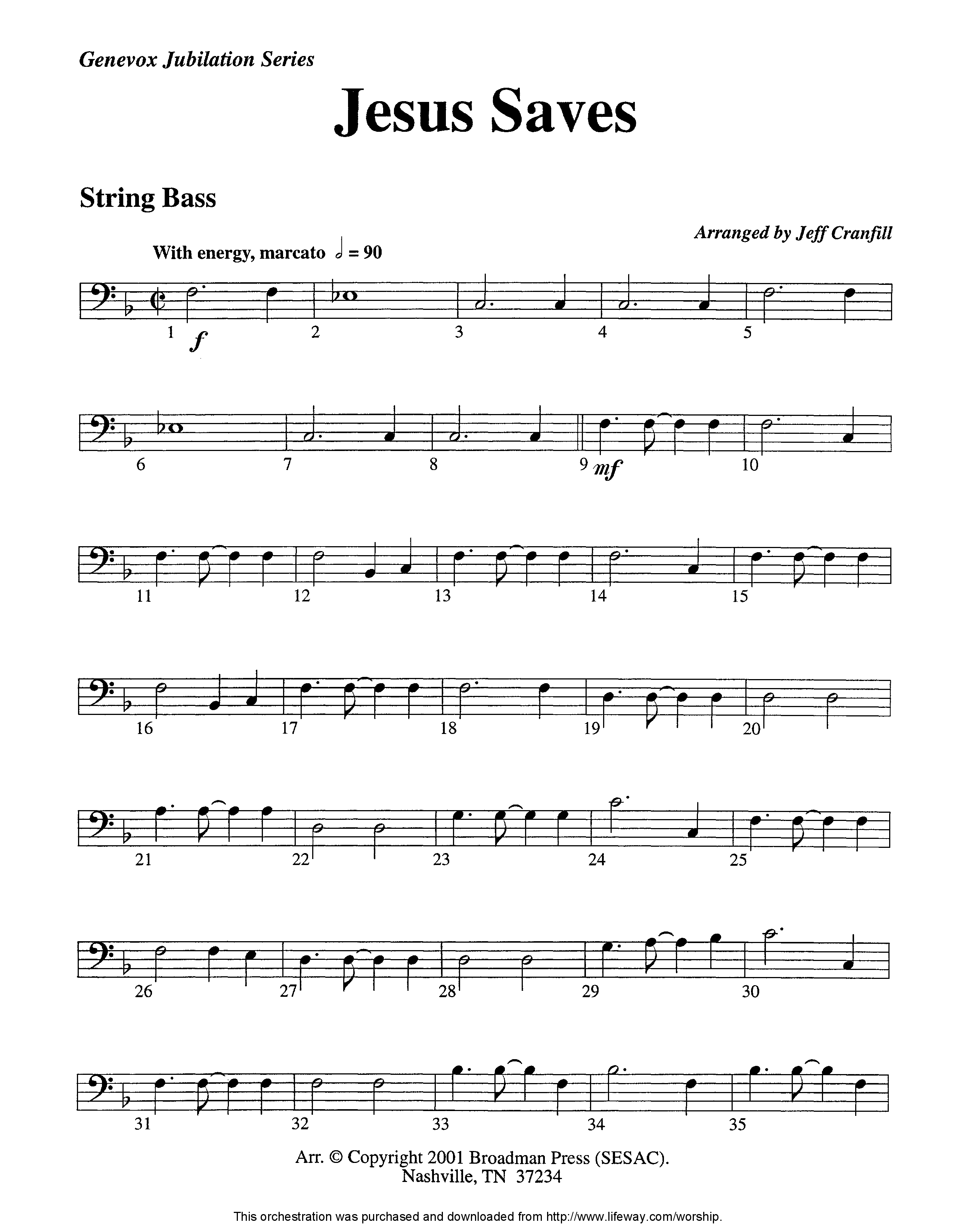 Jesus Saves (Instrumental) Double Bass (Lifeway Worship / Arr. Jeff Cranfill)