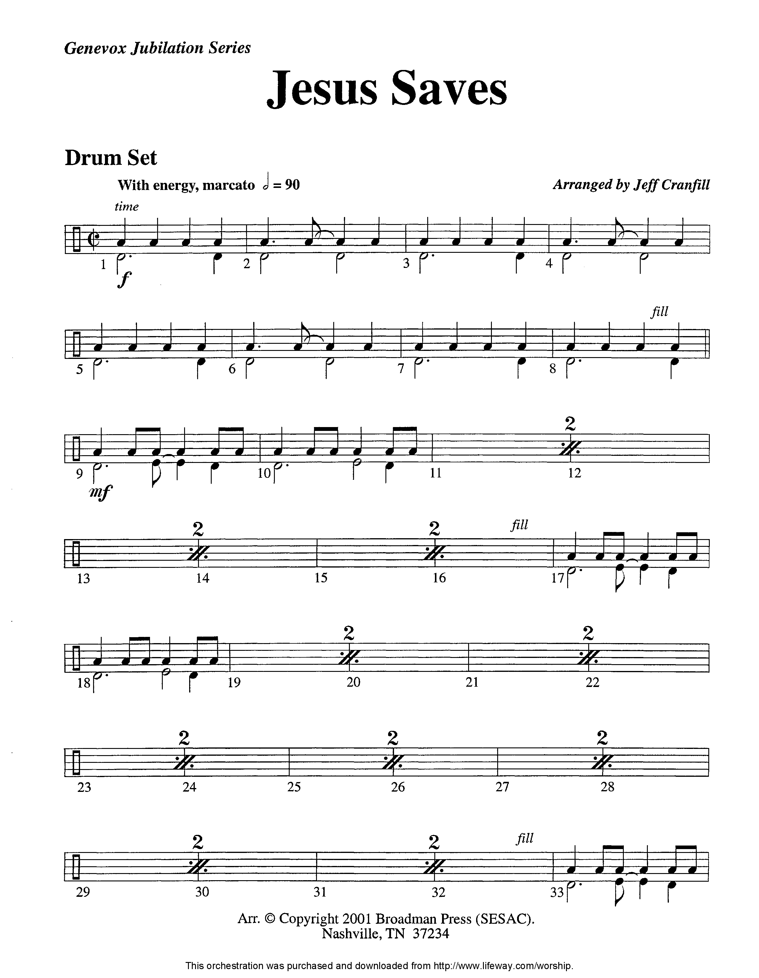 Jesus Saves (Instrumental) Drum Set (Lifeway Worship / Arr. Jeff Cranfill)