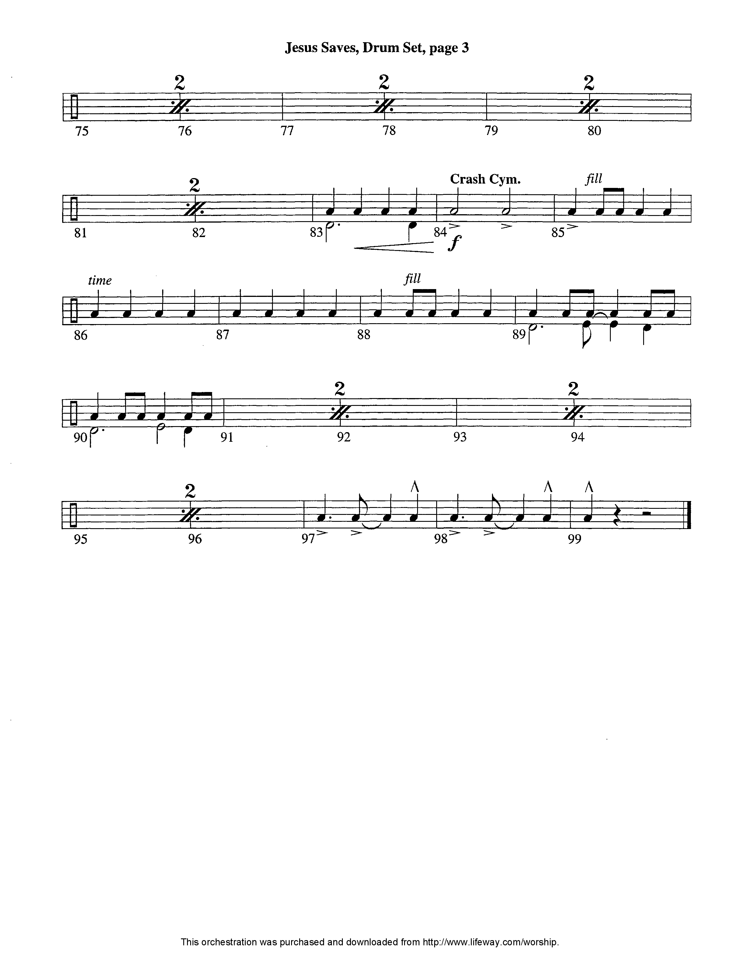 Jesus Saves (Instrumental) Drum Set (Lifeway Worship / Arr. Jeff Cranfill)