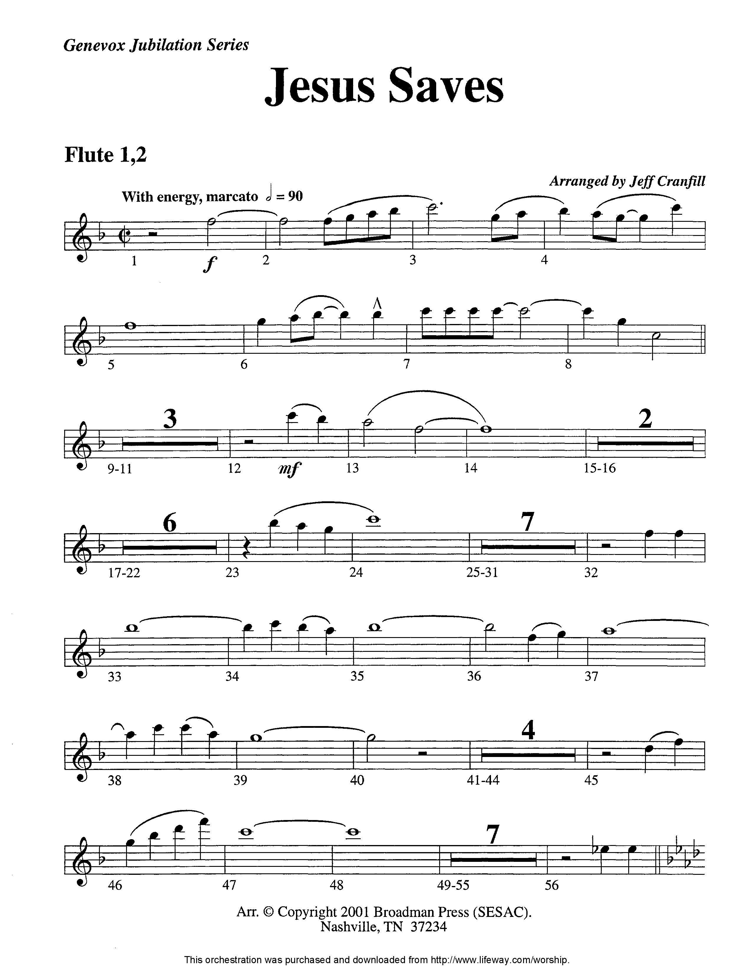 Jesus Saves (Instrumental) Flute 1/2 (Lifeway Worship / Arr. Jeff Cranfill)