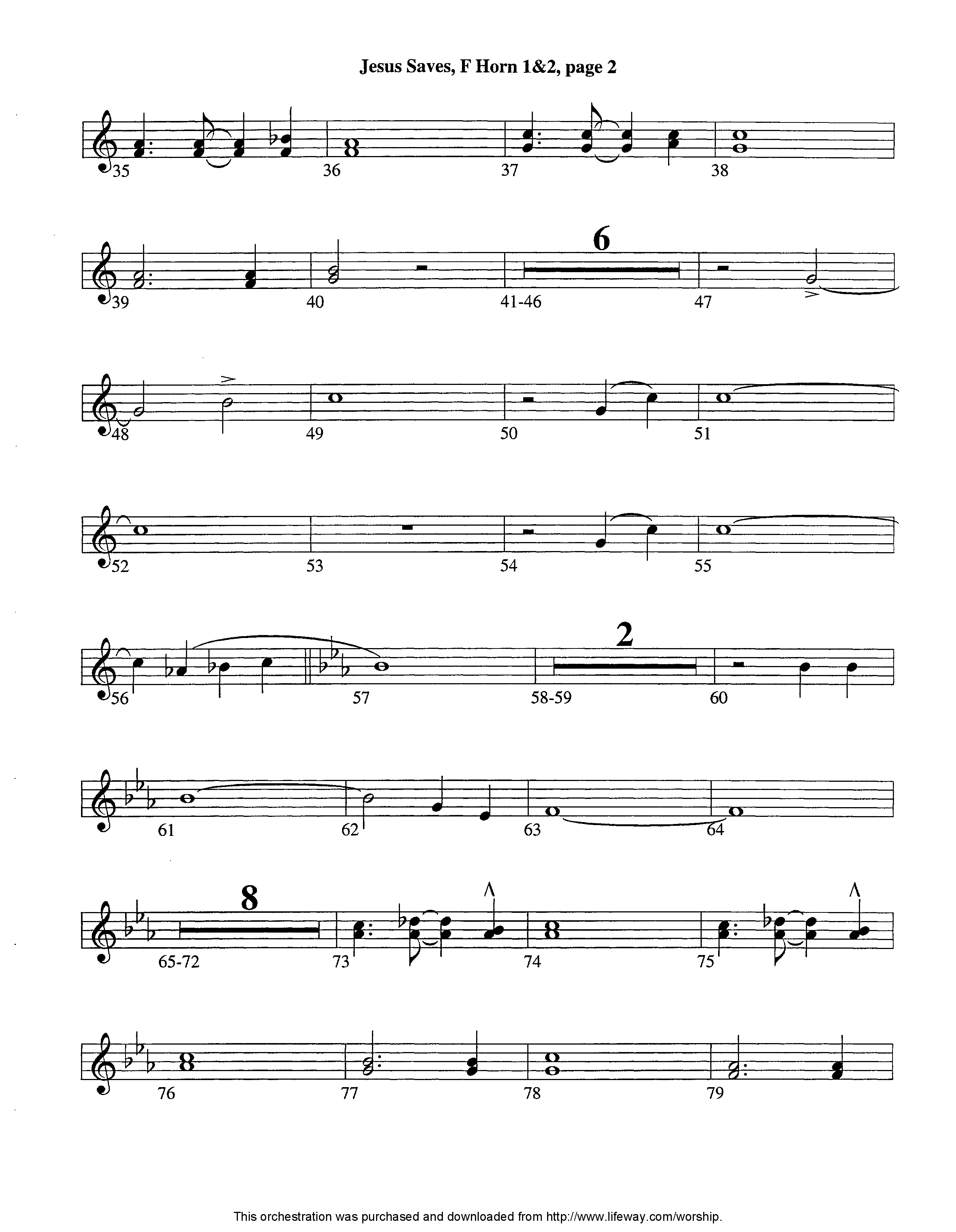 Jesus Saves (Instrumental) French Horn 1/2 (Lifeway Worship / Arr. Jeff Cranfill)