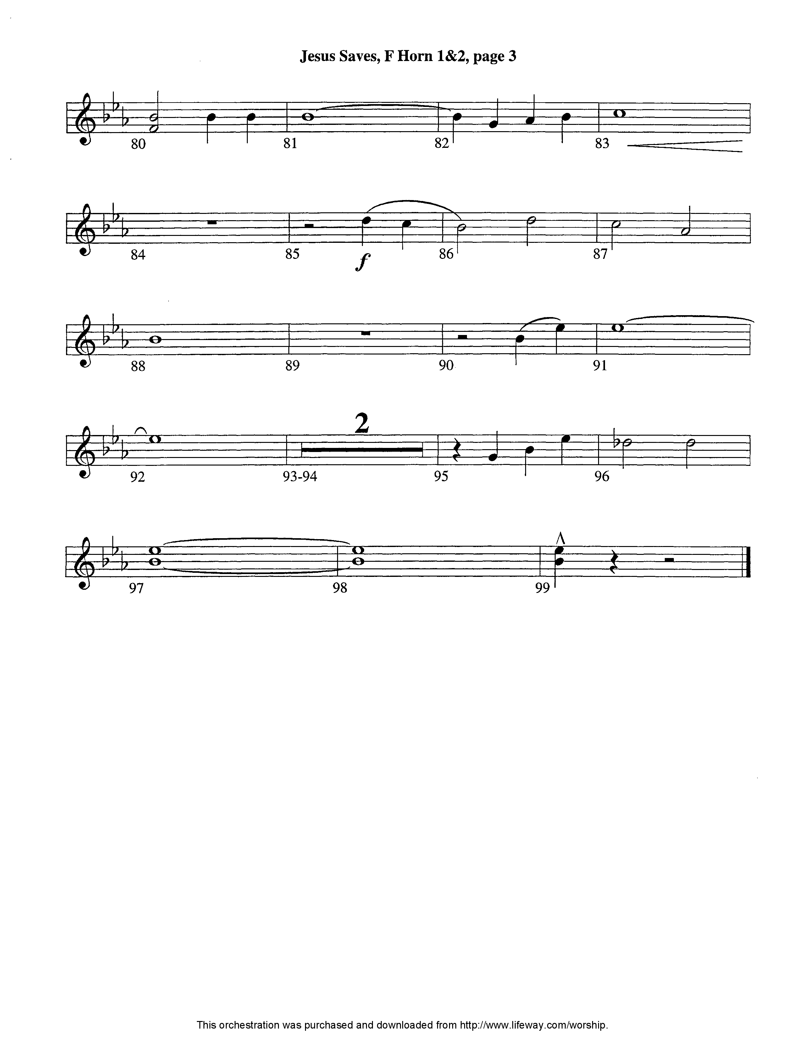 Jesus Saves (Instrumental) French Horn 1/2 (Lifeway Worship / Arr. Jeff Cranfill)