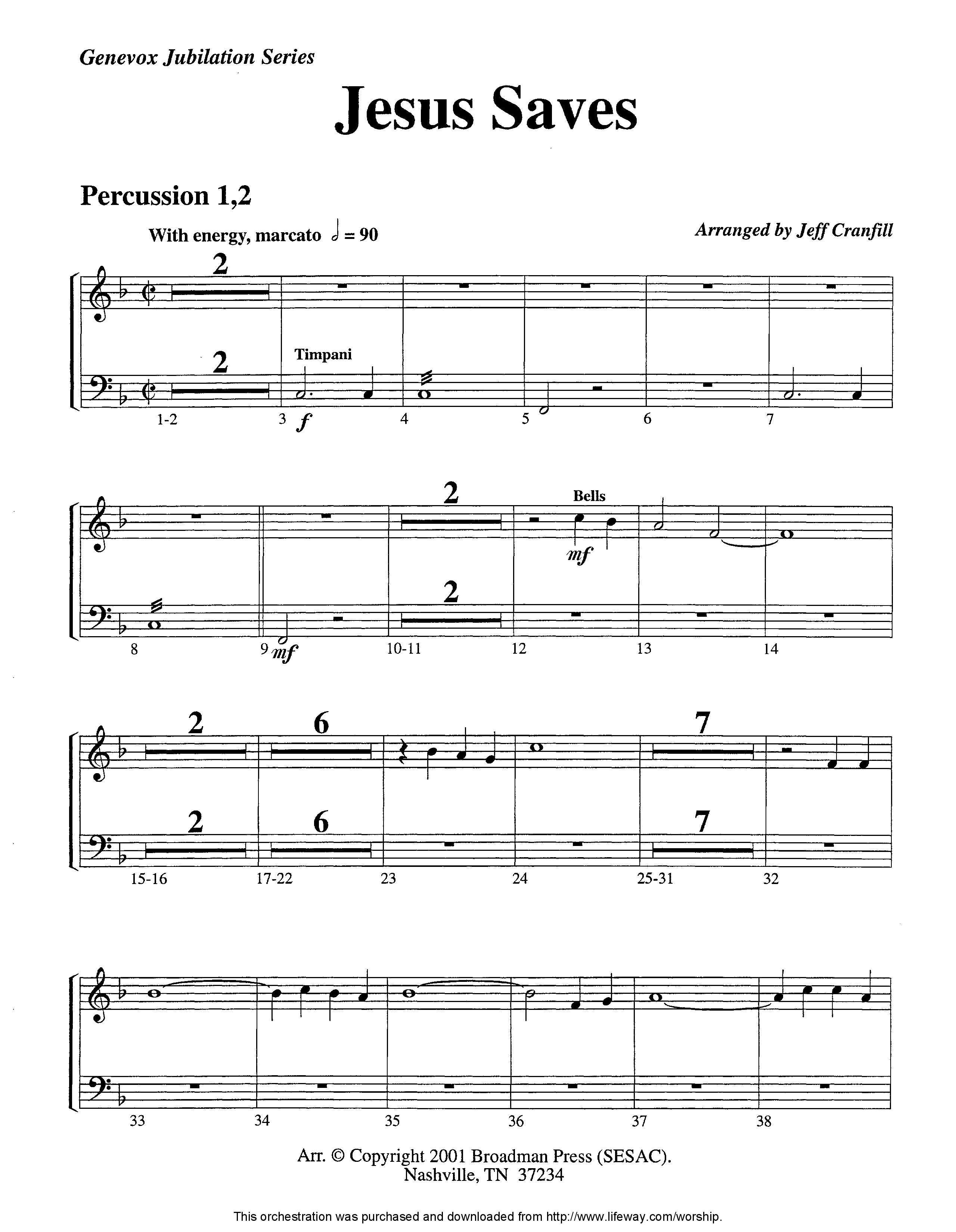 Jesus Saves (Instrumental) Percussion 1/2 (Lifeway Worship / Arr. Jeff Cranfill)