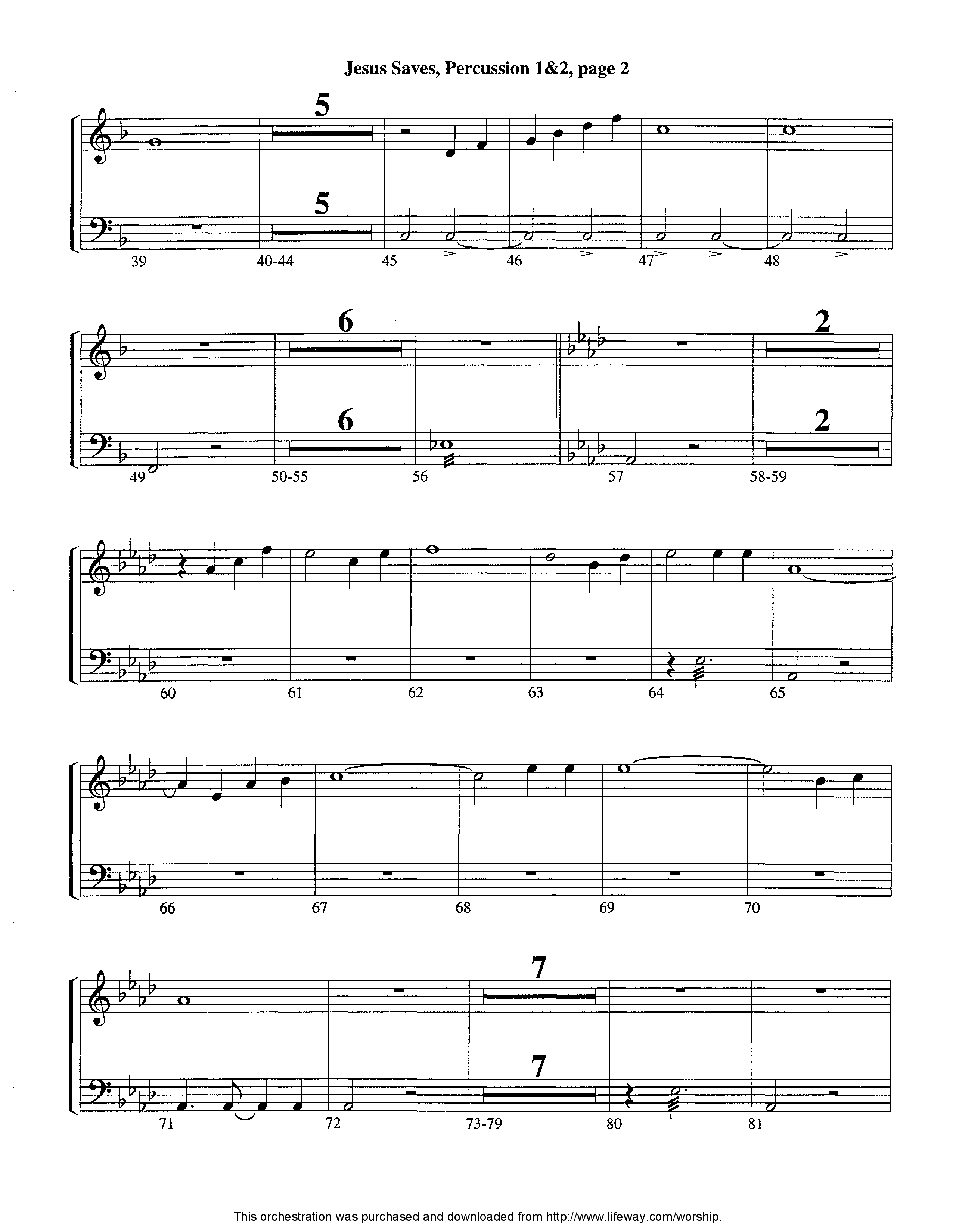 Jesus Saves (Instrumental) Percussion 1/2 (Lifeway Worship / Arr. Jeff Cranfill)