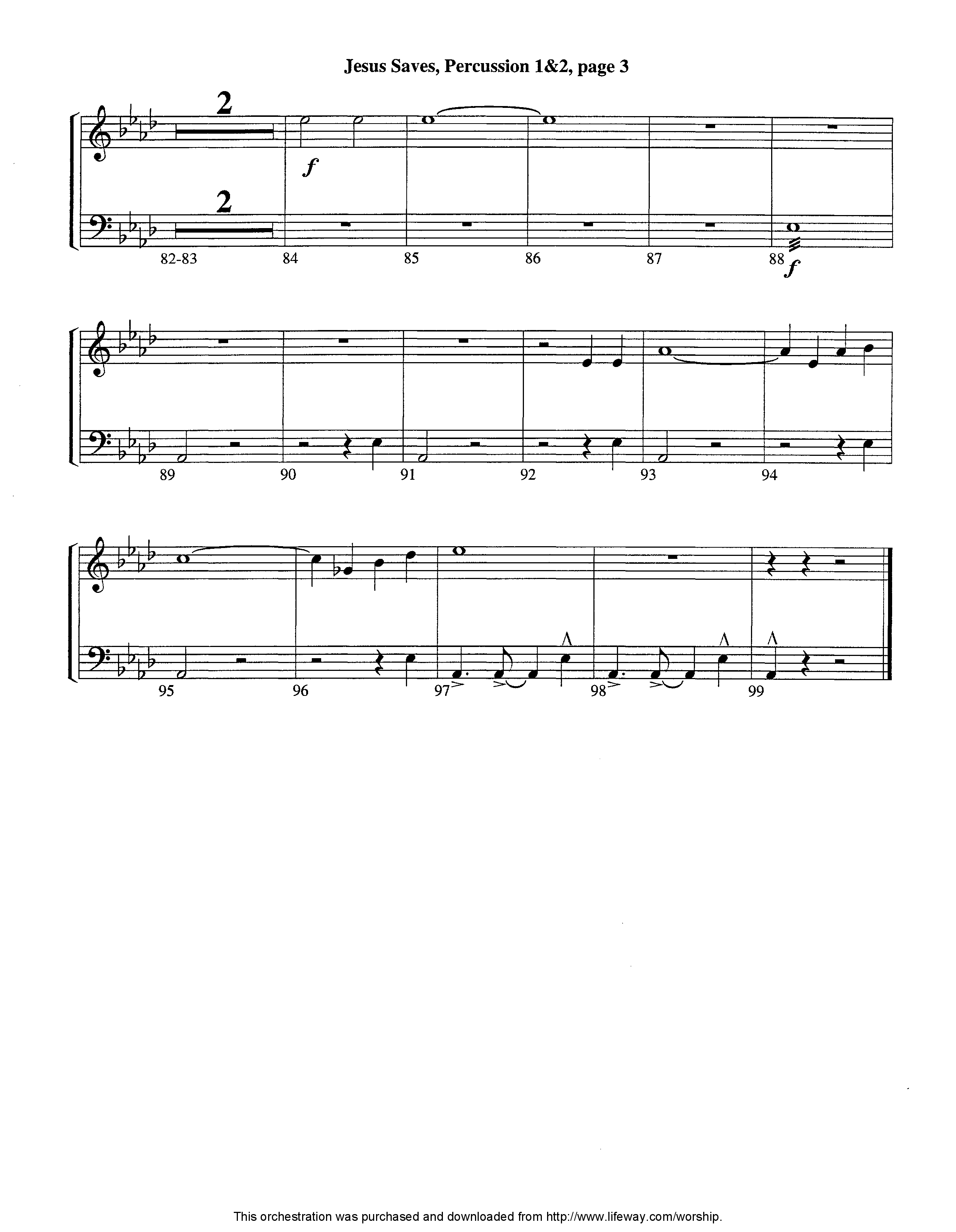 Jesus Saves (Instrumental) Percussion 1/2 (Lifeway Worship / Arr. Jeff Cranfill)