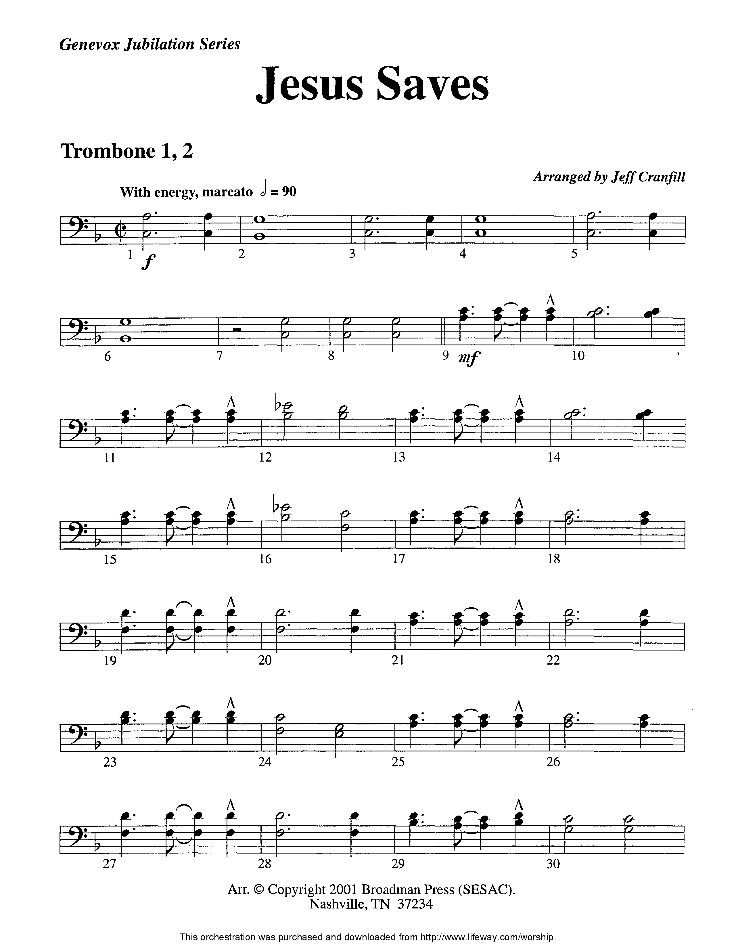 Jesus Saves (Instrumental) Trombone 1/2 (Lifeway Worship / Arr. Jeff Cranfill)