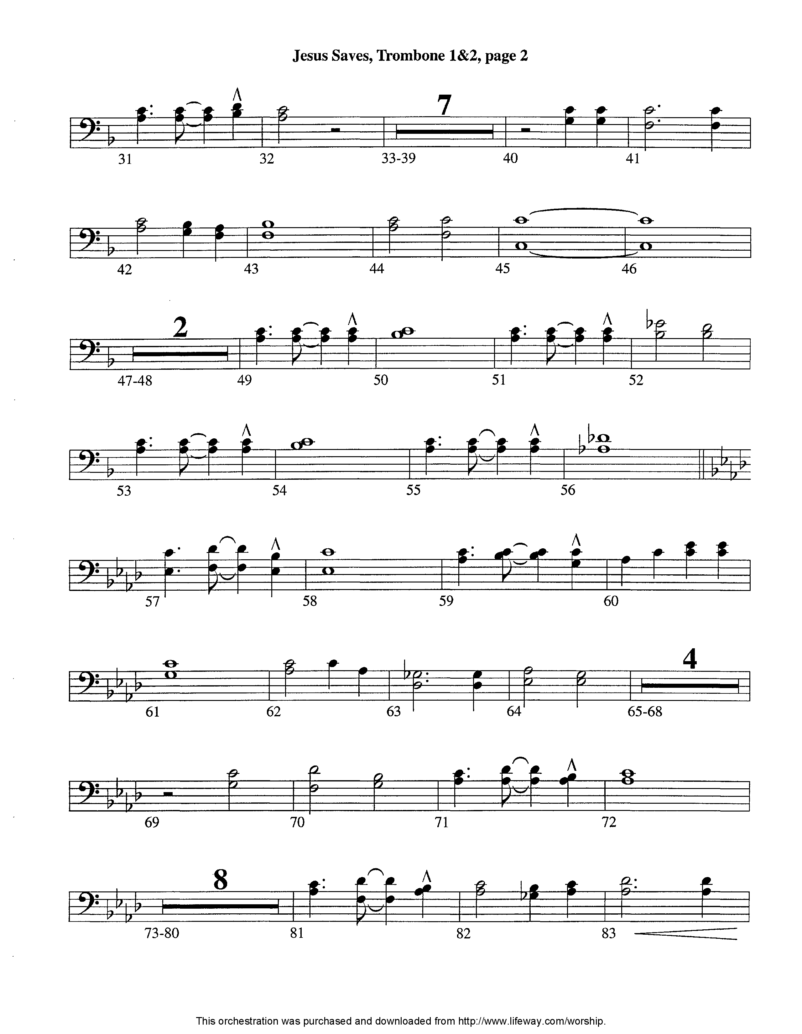 Jesus Saves (Instrumental) Trombone 1/2 (Lifeway Worship / Arr. Jeff Cranfill)