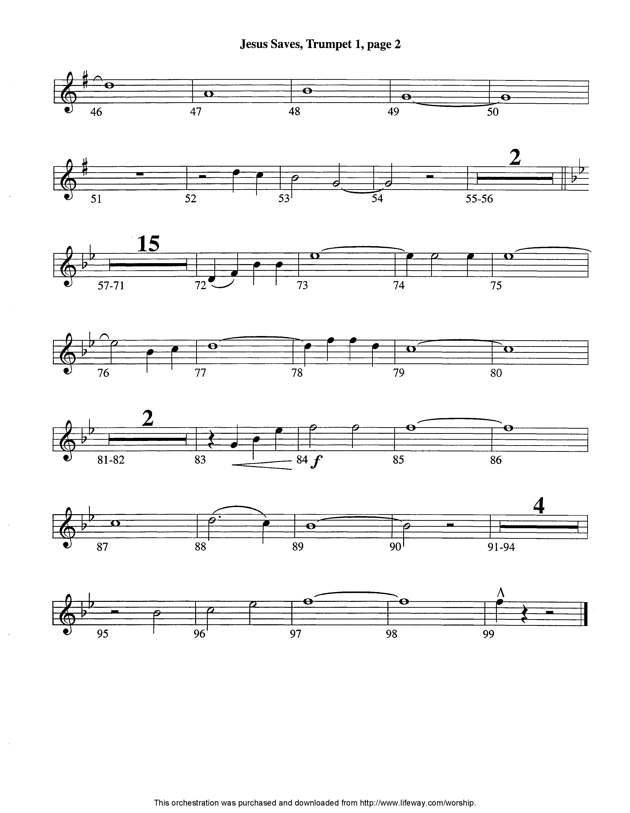 Jesus Saves (Instrumental) Trumpet 1 (Lifeway Worship / Arr. Jeff Cranfill)