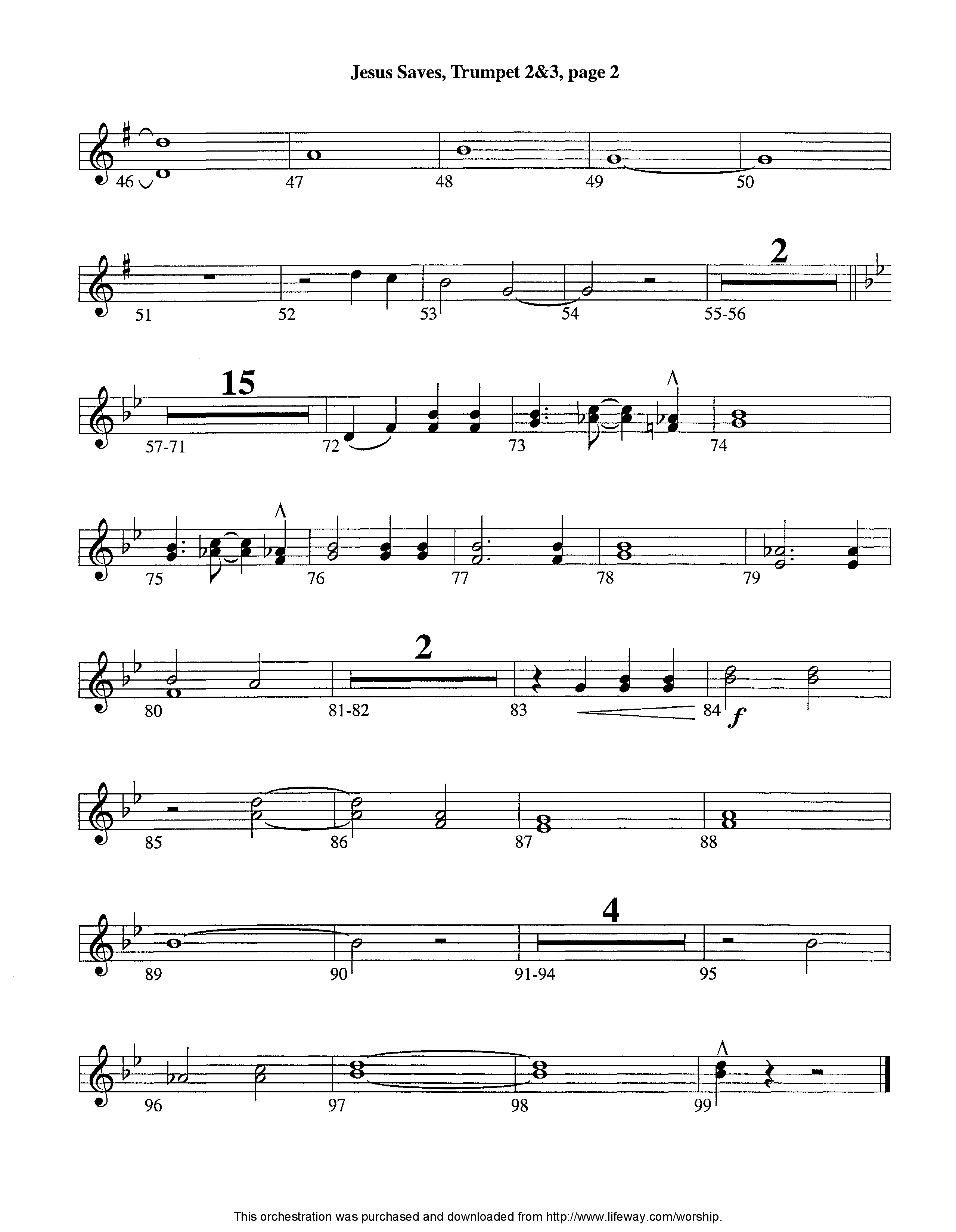 Jesus Saves (Instrumental) Trumpet 2/3 (Lifeway Worship / Arr. Jeff Cranfill)