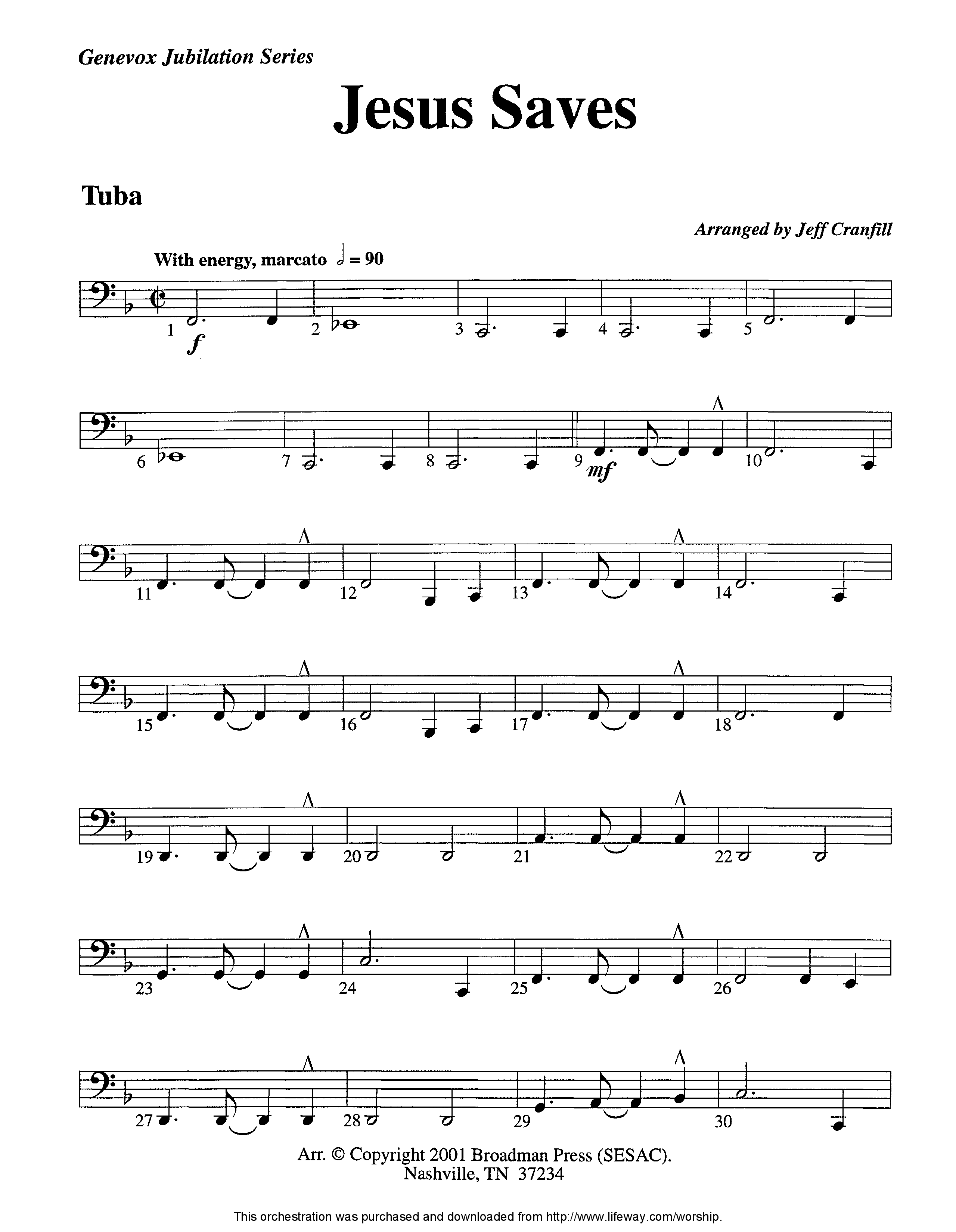 Jesus Saves (Instrumental) Tuba (Lifeway Worship / Arr. Jeff Cranfill)