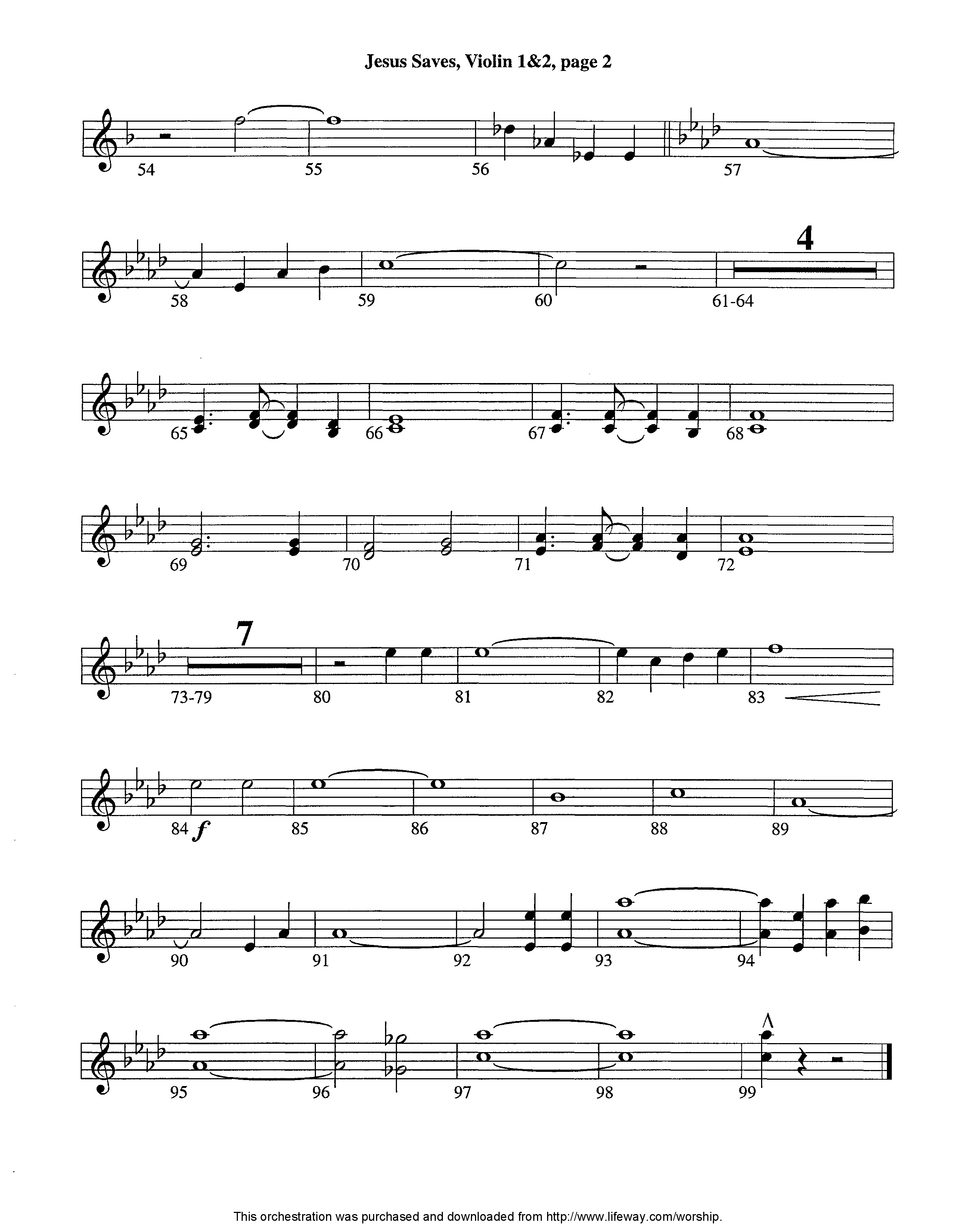 Jesus Saves (Instrumental) Violin 1/2 (Lifeway Worship / Arr. Jeff Cranfill)