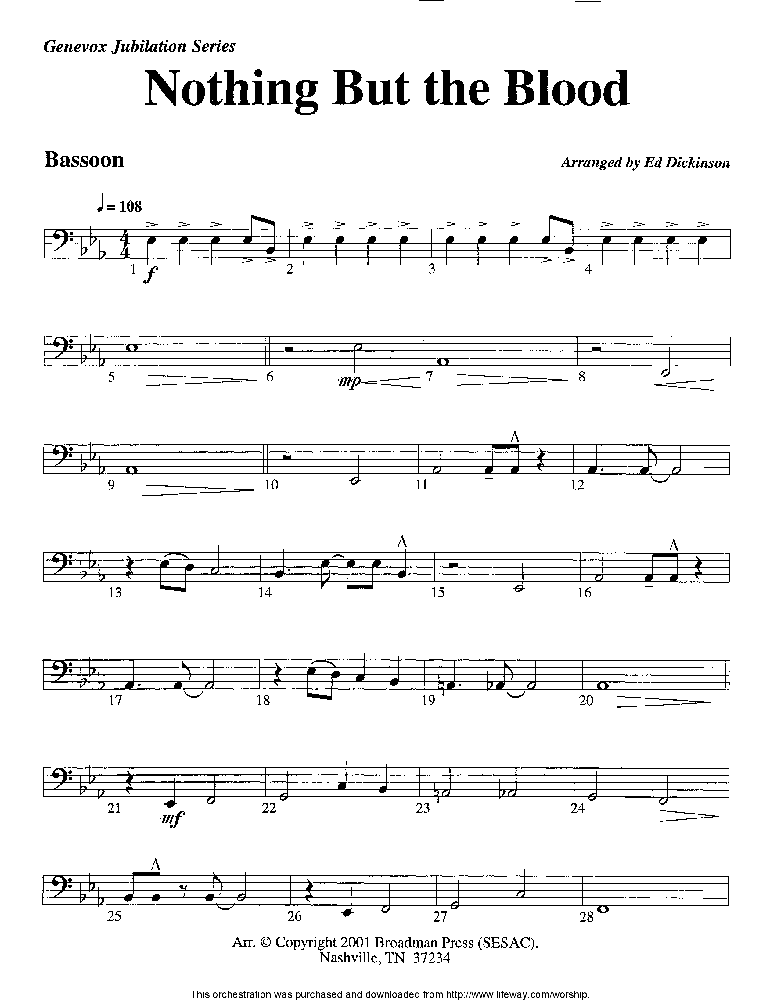 Nothing But The Blood (Instrumental) Bassoon (Lifeway Worship / Arr. Ed Dickinson)