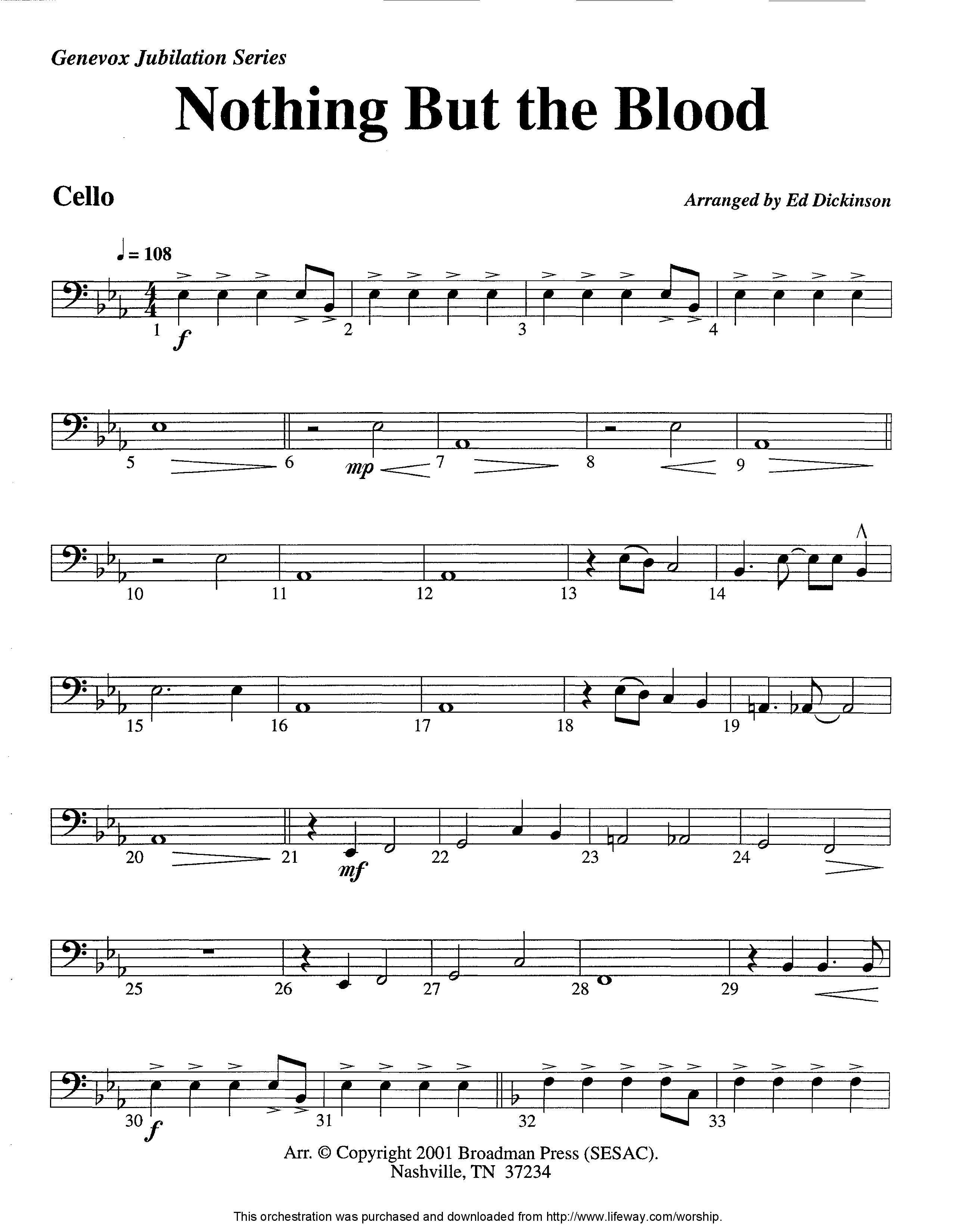 Nothing But The Blood (Instrumental) Cello (Lifeway Worship / Arr. Ed Dickinson)