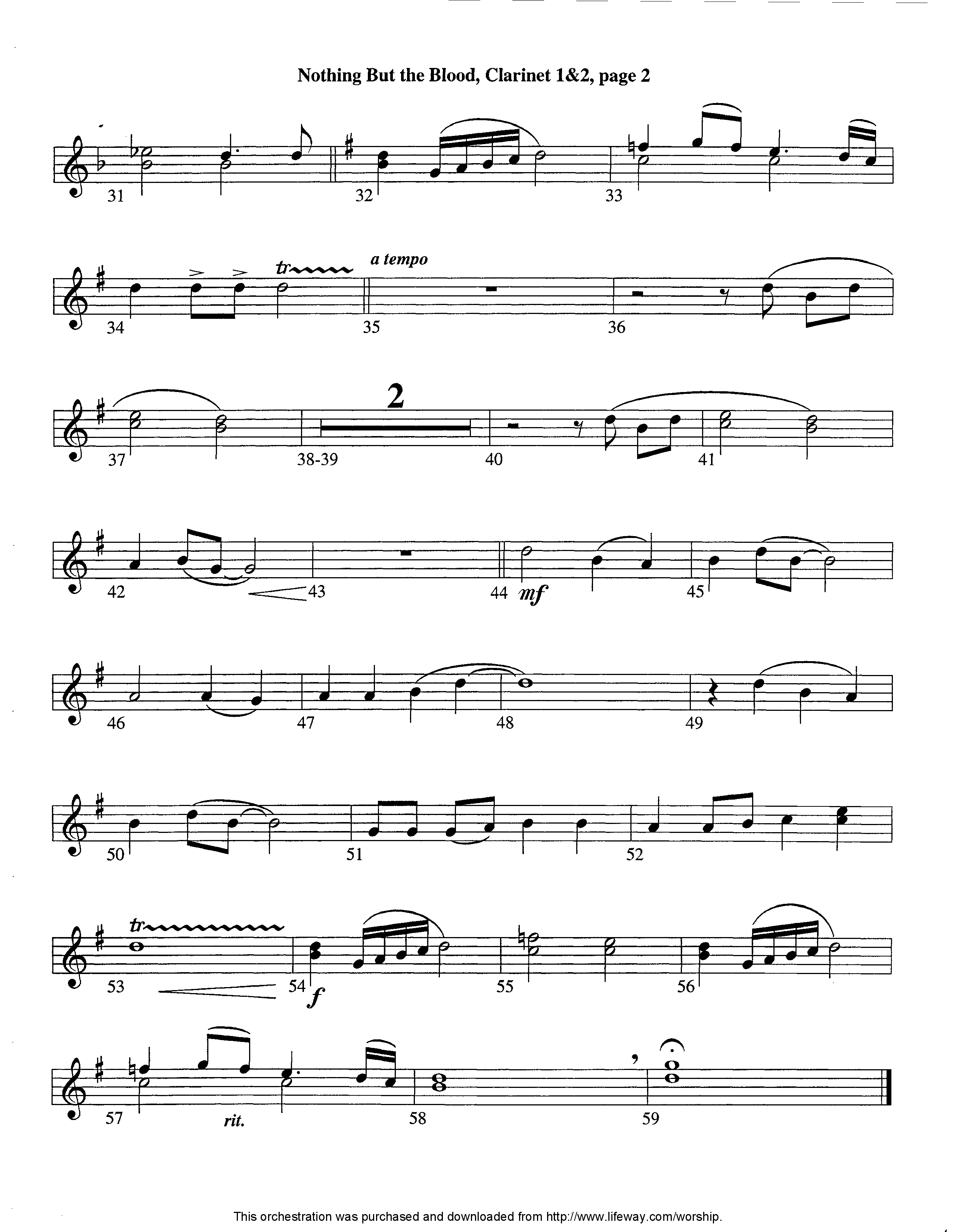 Nothing But The Blood (Instrumental) Clarinet 1/2 (Lifeway Worship / Arr. Ed Dickinson)