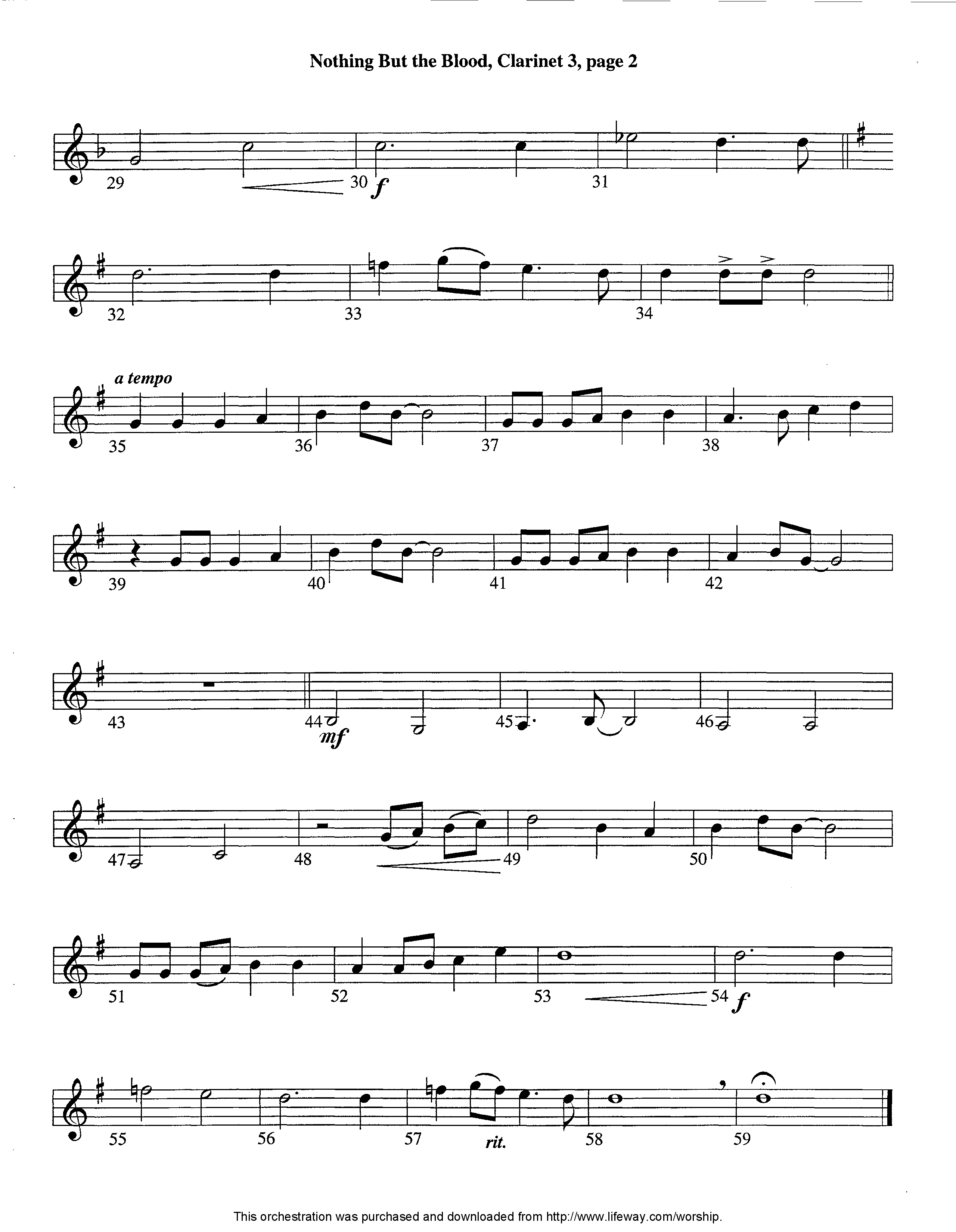 Nothing But The Blood (Instrumental) Clarinet 3 (Lifeway Worship / Arr. Ed Dickinson)