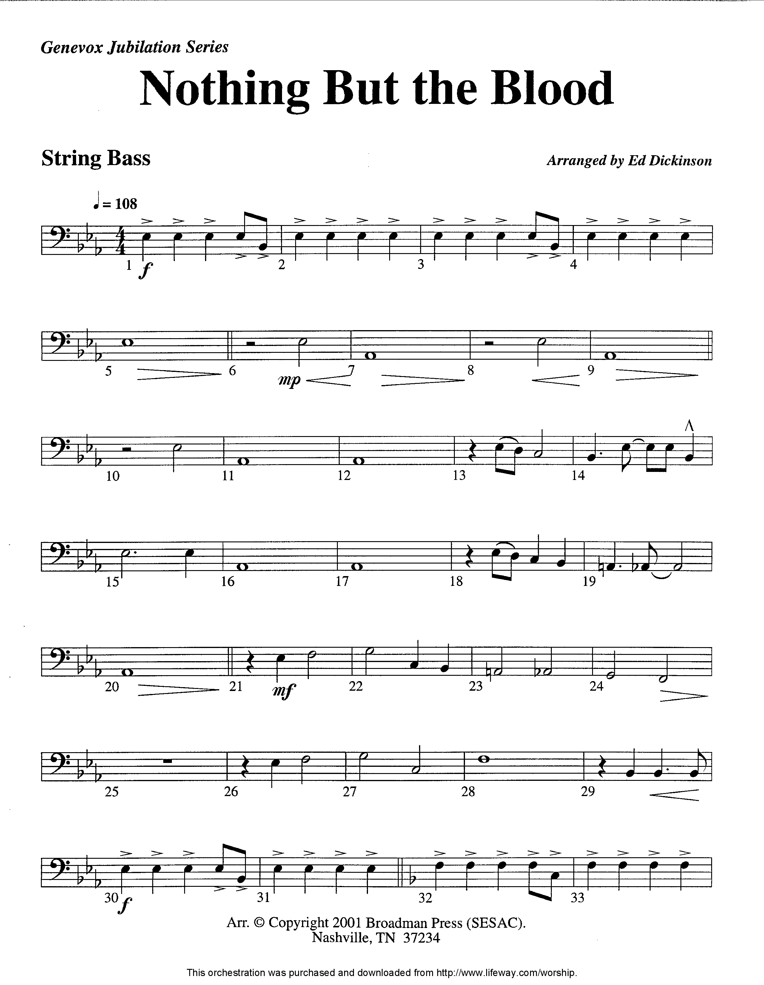 Nothing But The Blood (Instrumental) Double Bass (Lifeway Worship / Arr. Ed Dickinson)