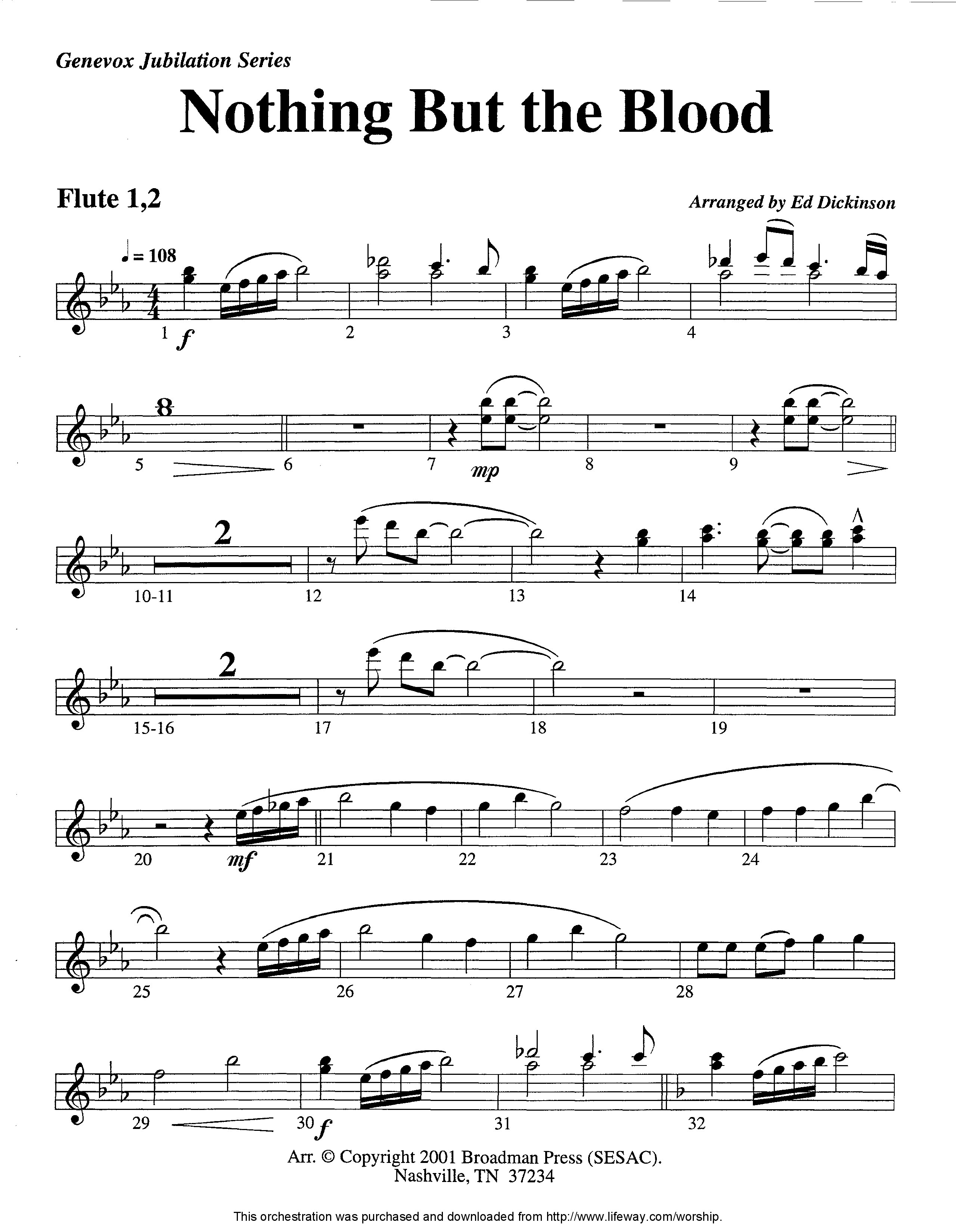 Nothing But The Blood (Instrumental) Flute 1/2 (Lifeway Worship / Arr. Ed Dickinson)