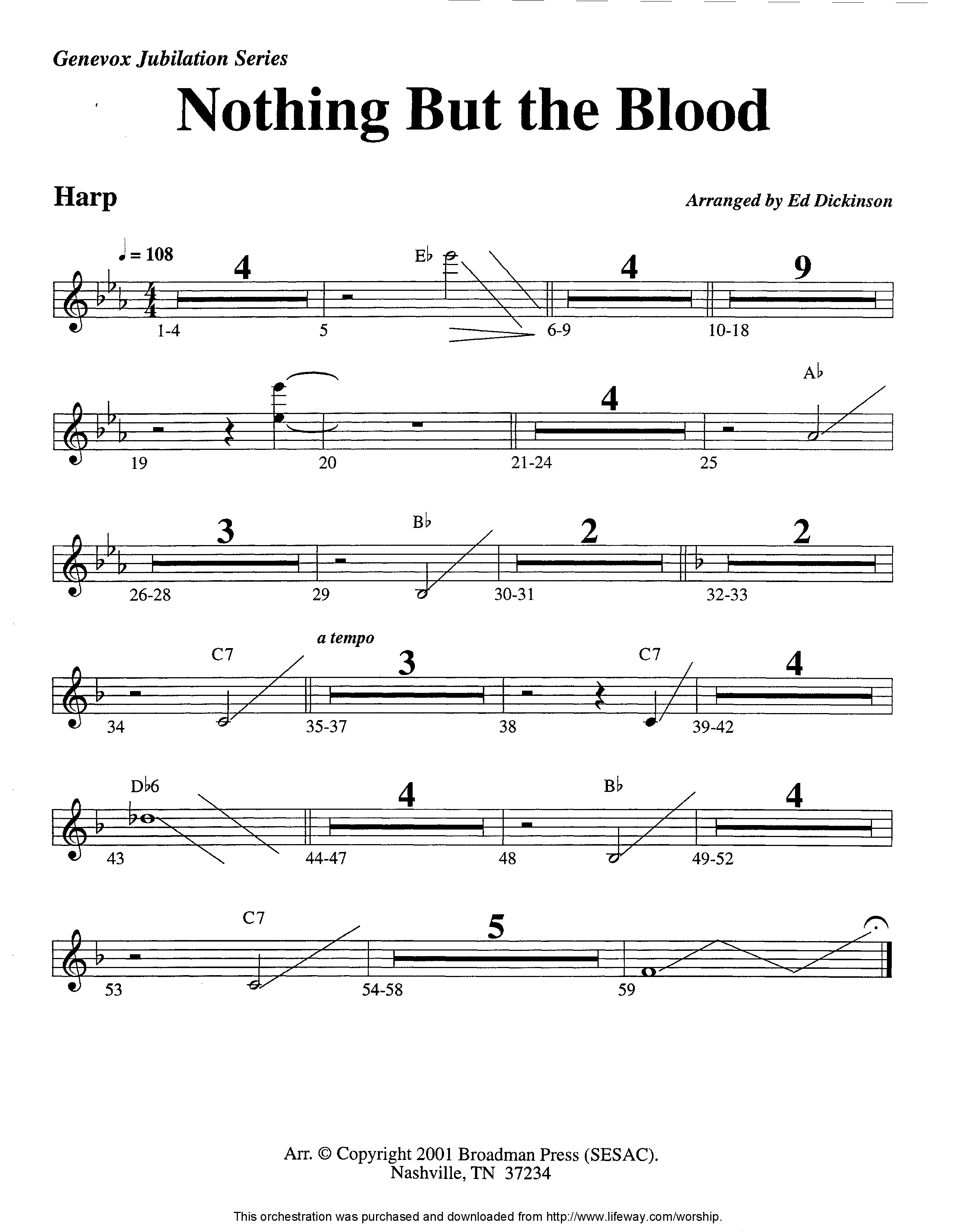 Nothing But The Blood (Instrumental) Harp (Lifeway Worship / Arr. Ed Dickinson)