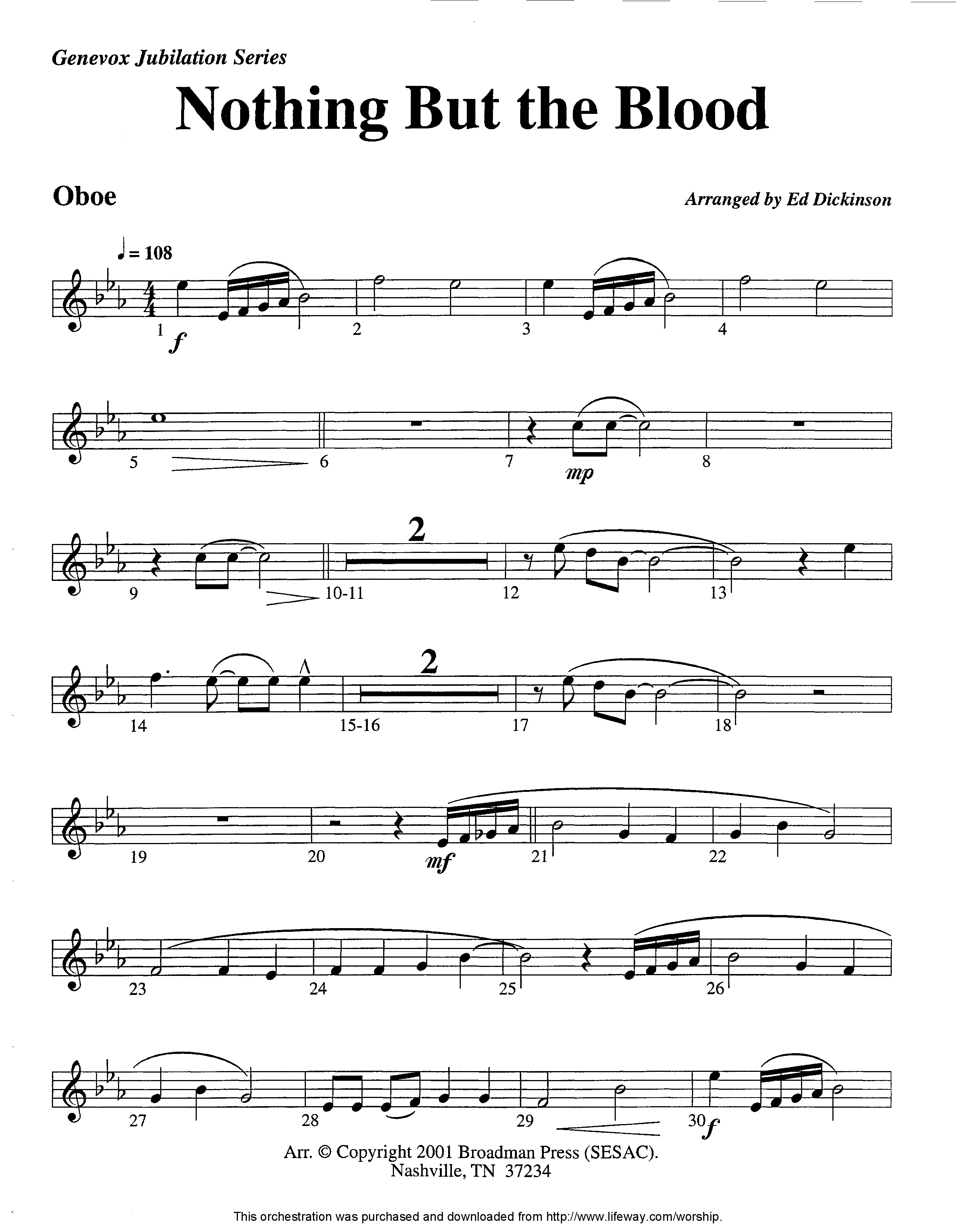 Nothing But The Blood (Instrumental) Oboe (Lifeway Worship / Arr. Ed Dickinson)