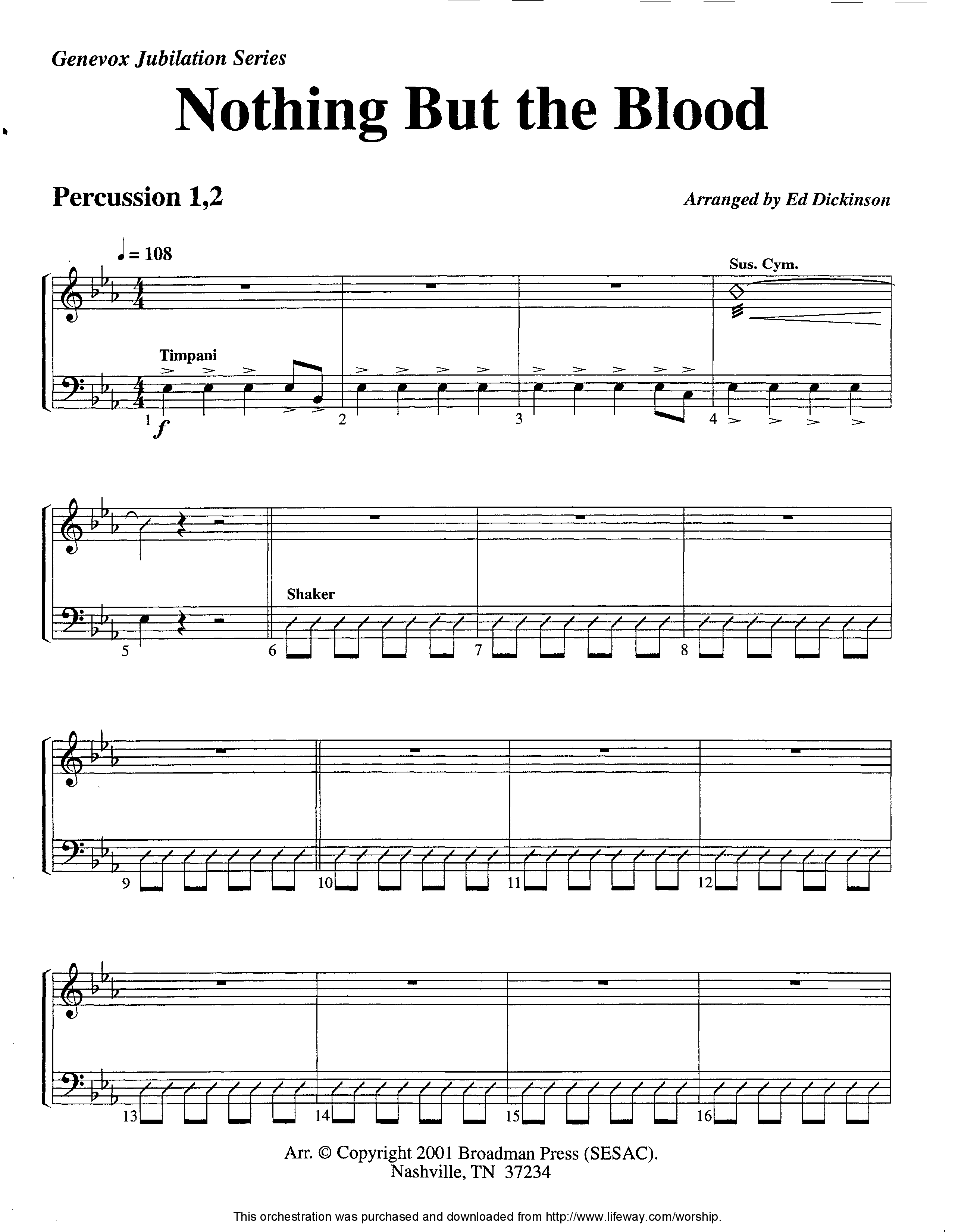 Nothing But The Blood (Instrumental) Percussion 1/2 (Lifeway Worship / Arr. Ed Dickinson)