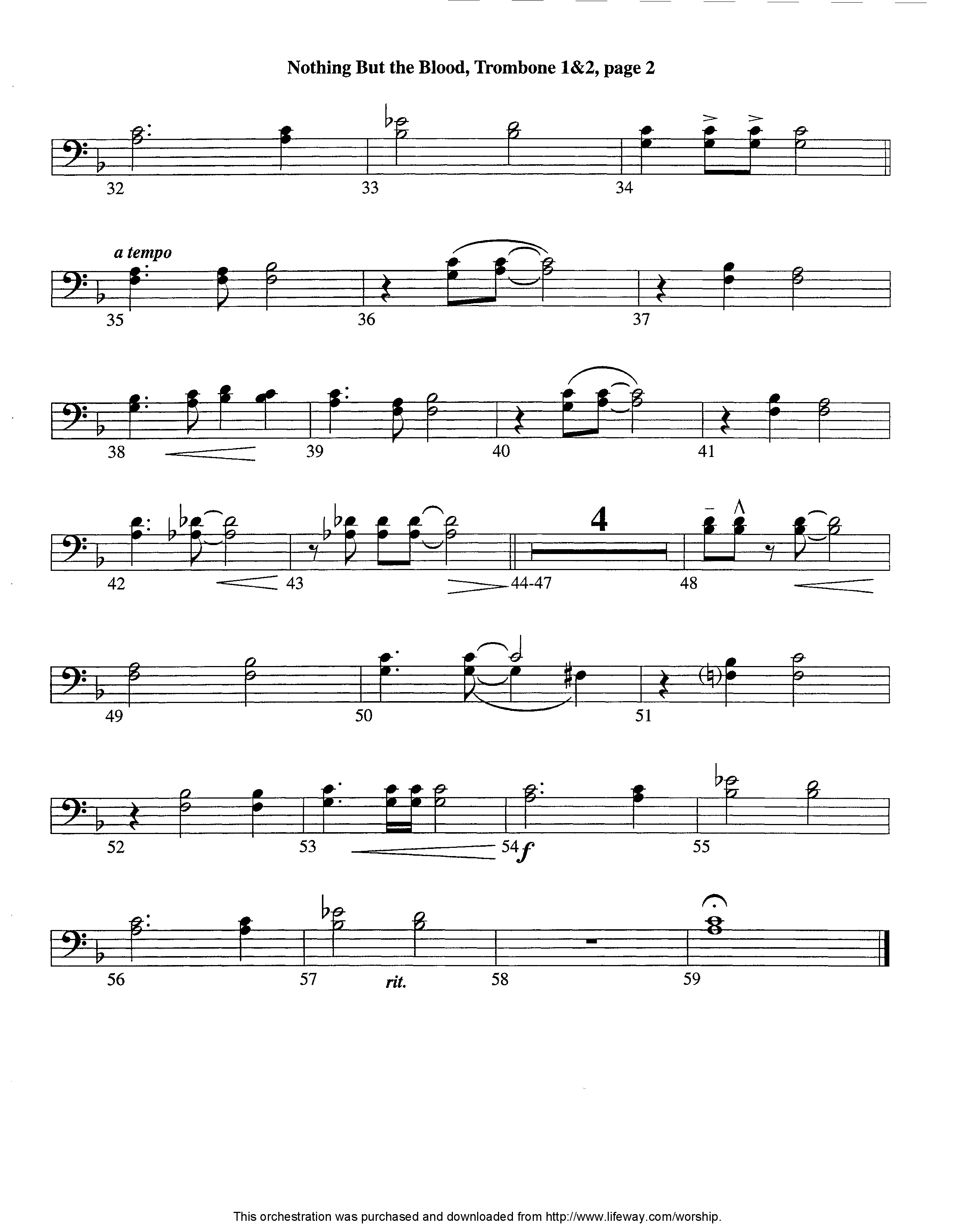 Nothing But The Blood (Instrumental) Trombone 1/2 (Lifeway Worship / Arr. Ed Dickinson)