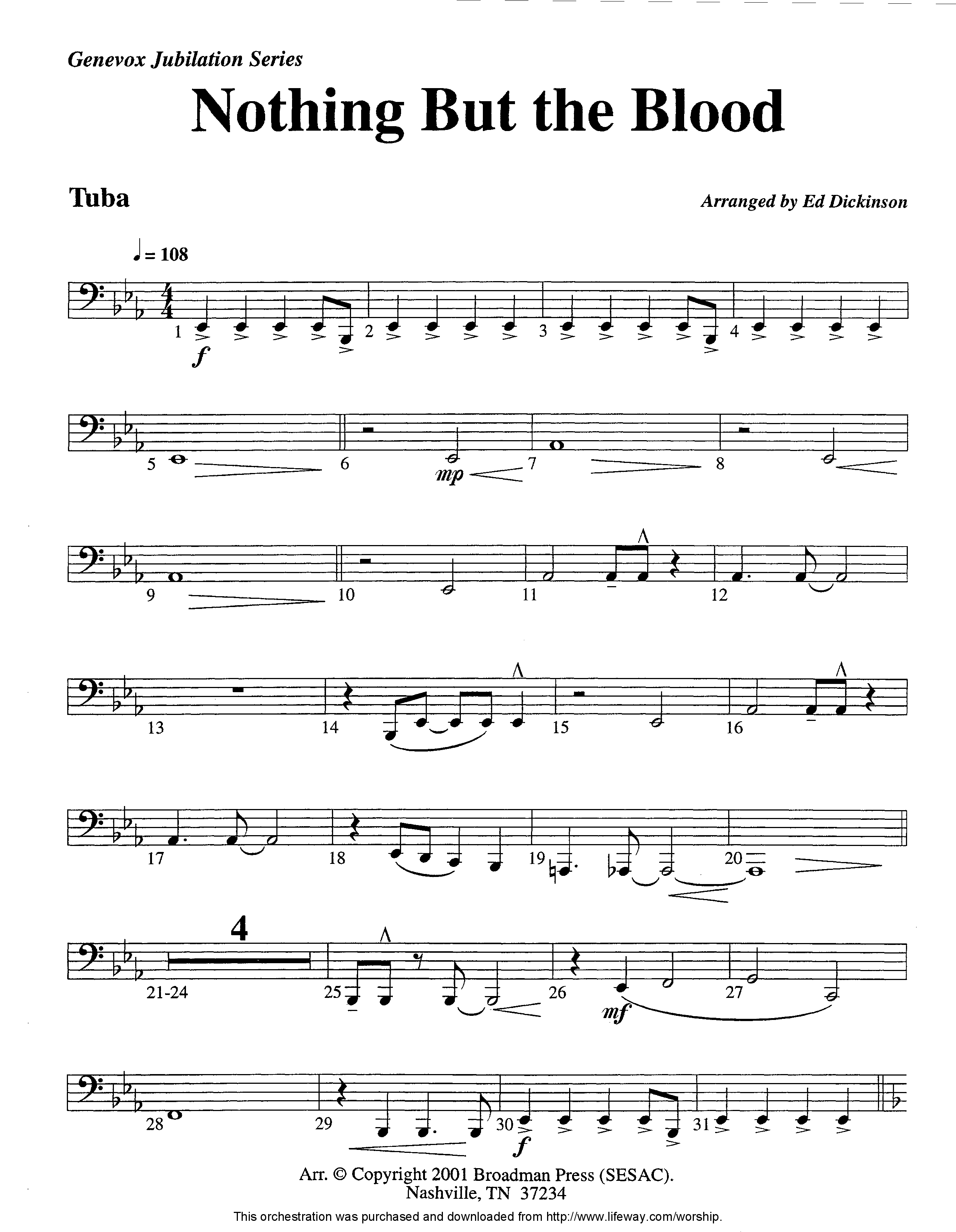 Nothing But The Blood (Instrumental) Tuba (Lifeway Worship / Arr. Ed Dickinson)
