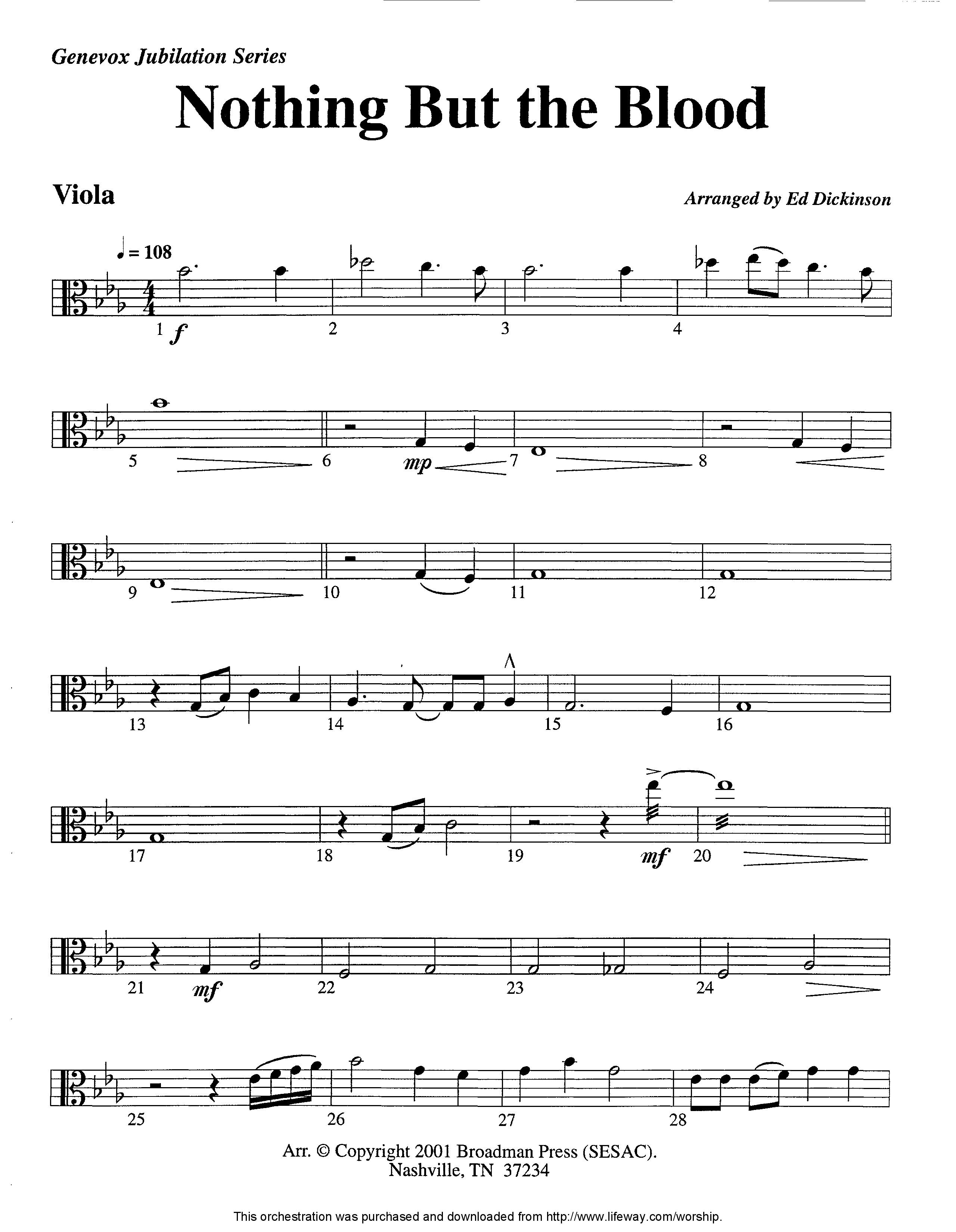 Nothing But The Blood (Instrumental) Viola (Lifeway Worship / Arr. Ed Dickinson)