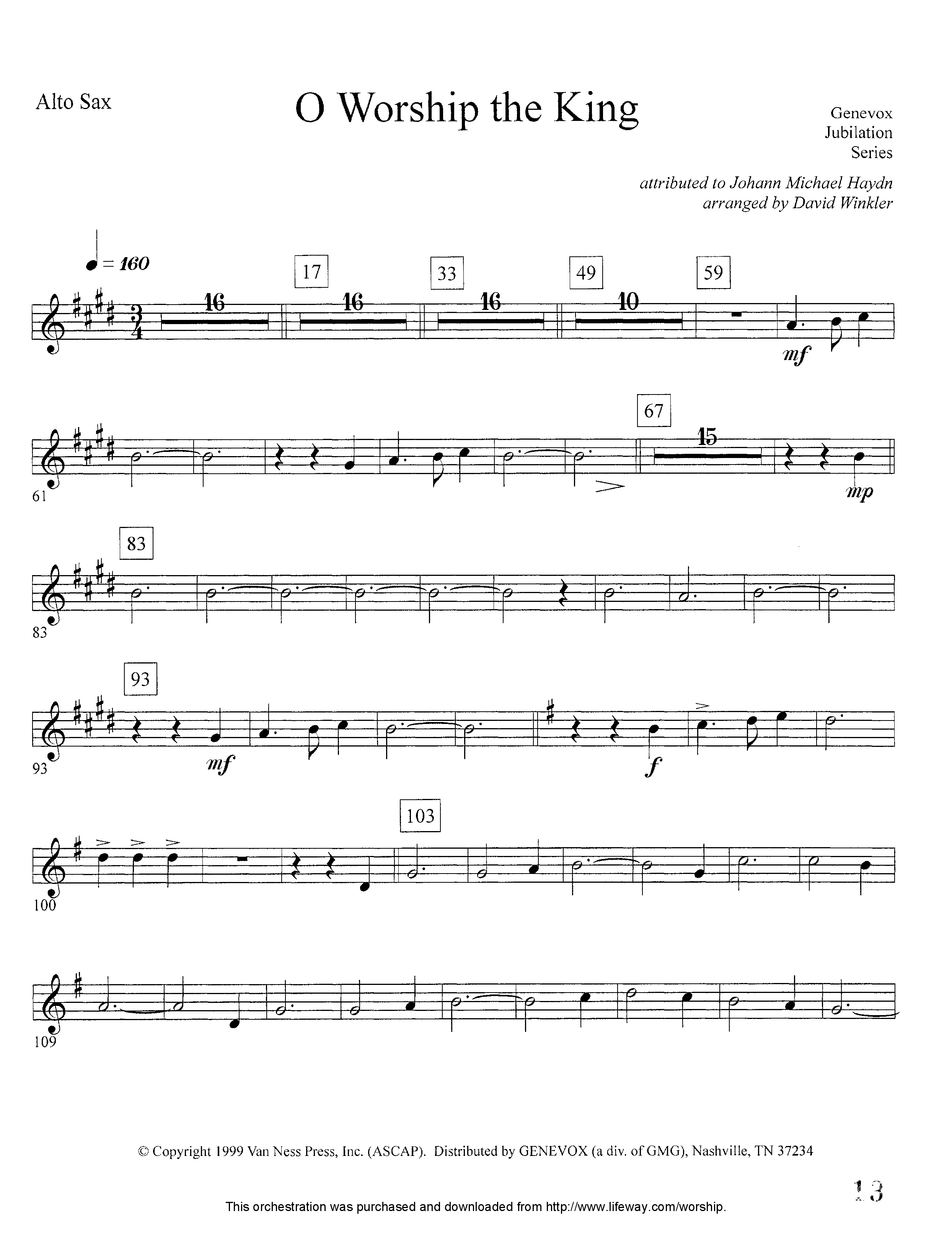 O Worship The King (Instrumental) Alto Sax (Lifeway Worship / Arr. David Winkler)