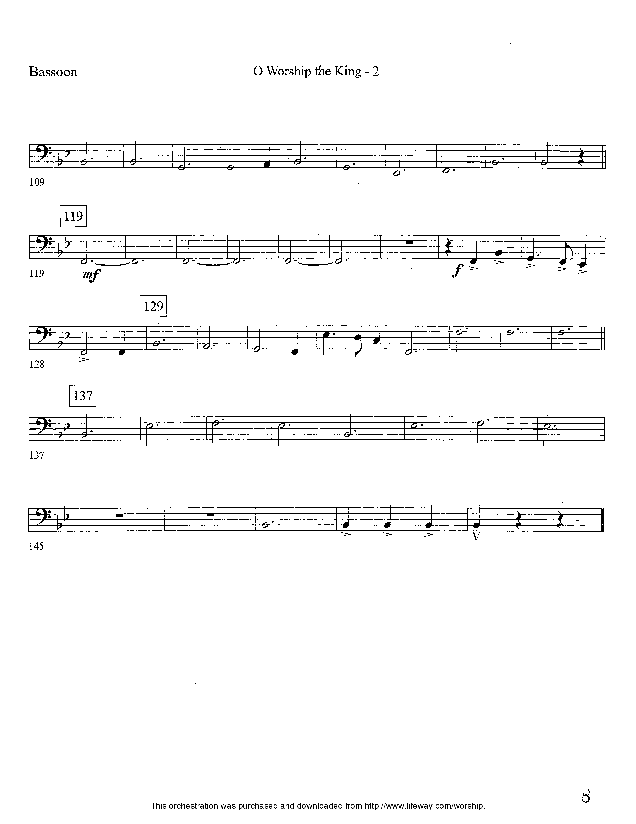 O Worship The King (Instrumental) Bassoon (Lifeway Worship / Arr. David Winkler)